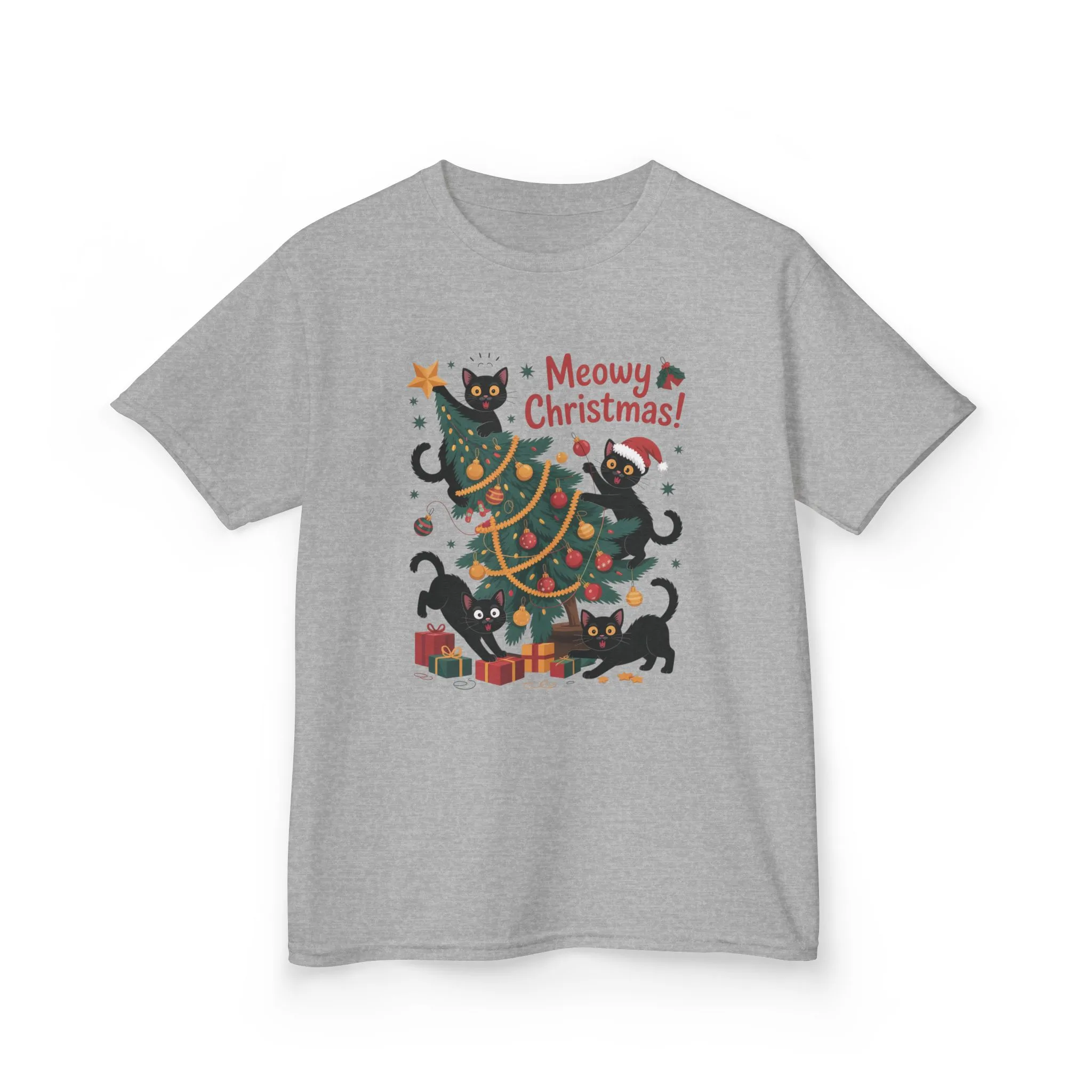 Kids Funny Cat Christmas Tree T-Shirt, Cute Black Cats Holiday Tee, Christmas Cat Chaos Shirt for Girls - Image 4