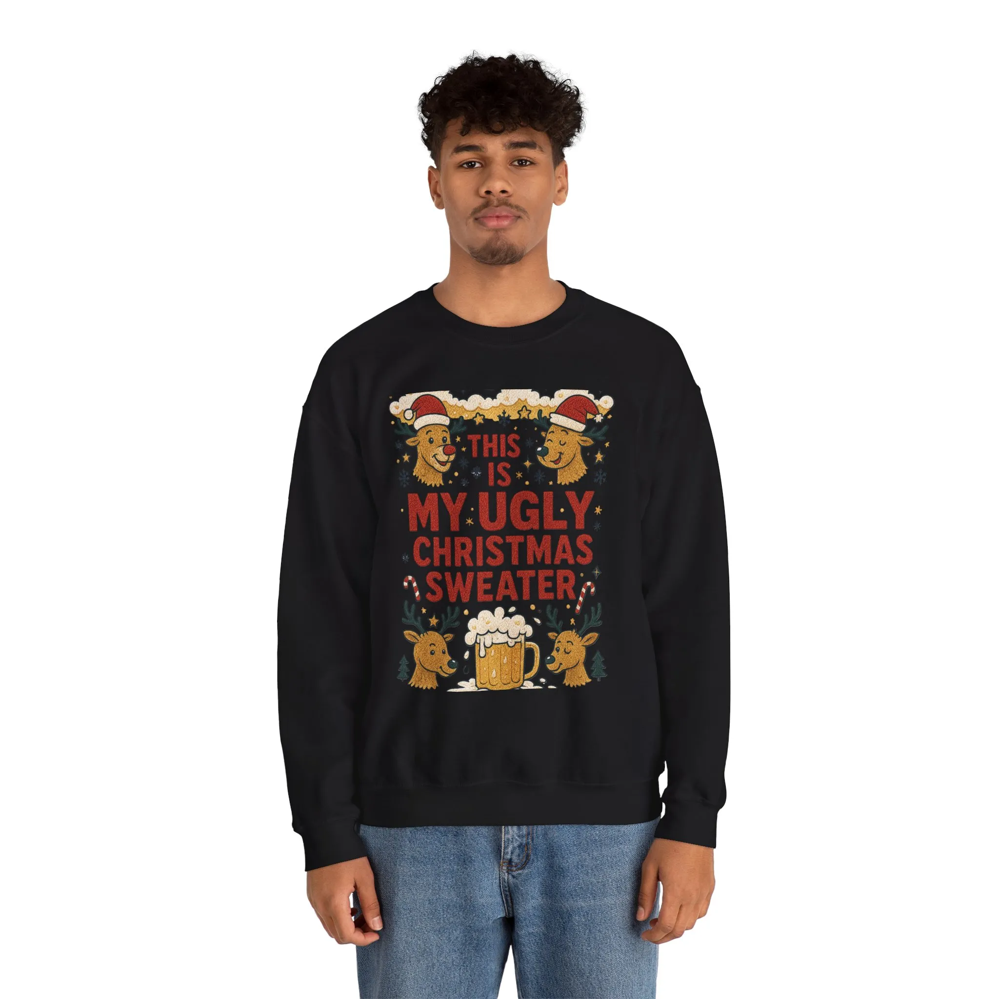 This Is My Ugly Christmas Sweater Men's Sweatshirt, Funny Beer - Reindeer Holiday Pullover, Classic Knit Style, Xmas Party Outfit - Image 5
