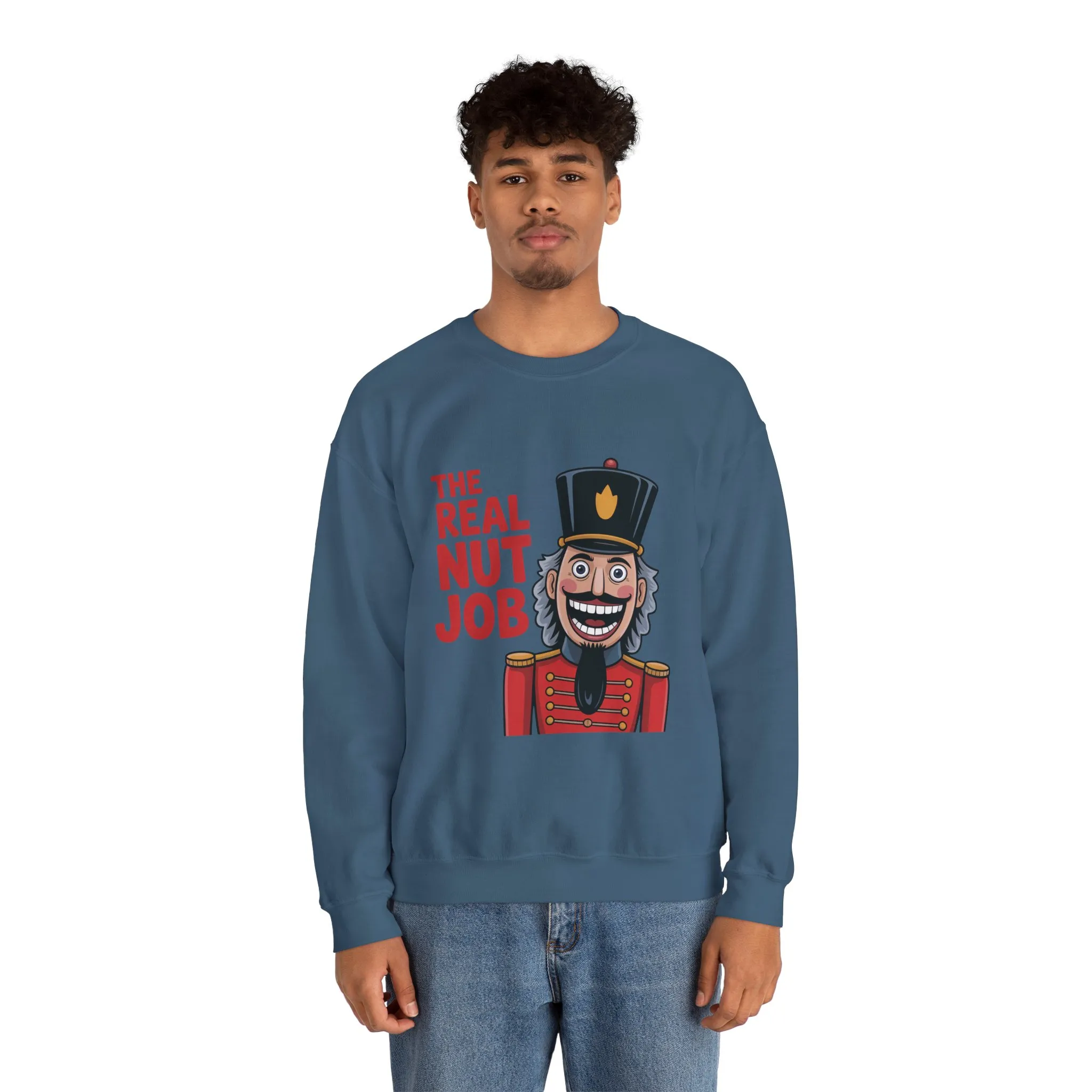 The Real Nut Job Men's Sweatshirt, Funny Nutcracker Christmas Sweater, Holiday Gift for Him - Image 11