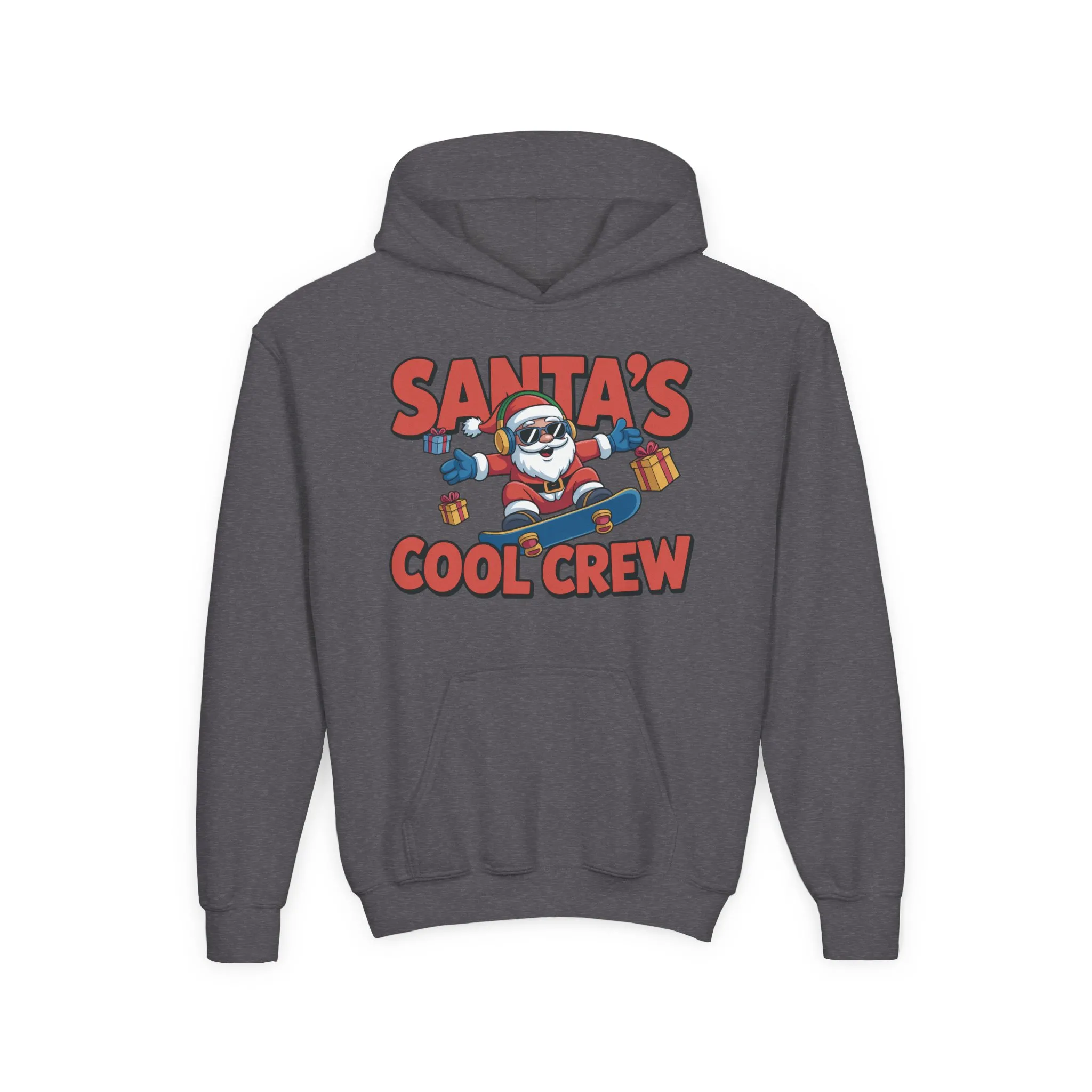 Santa's Cool Crew Youth Hoodie, Funny Christmas Hoodie for Boys, Cool Santa Skateboard Gift, Youth Heavy Blend Hooded Sweatshirt