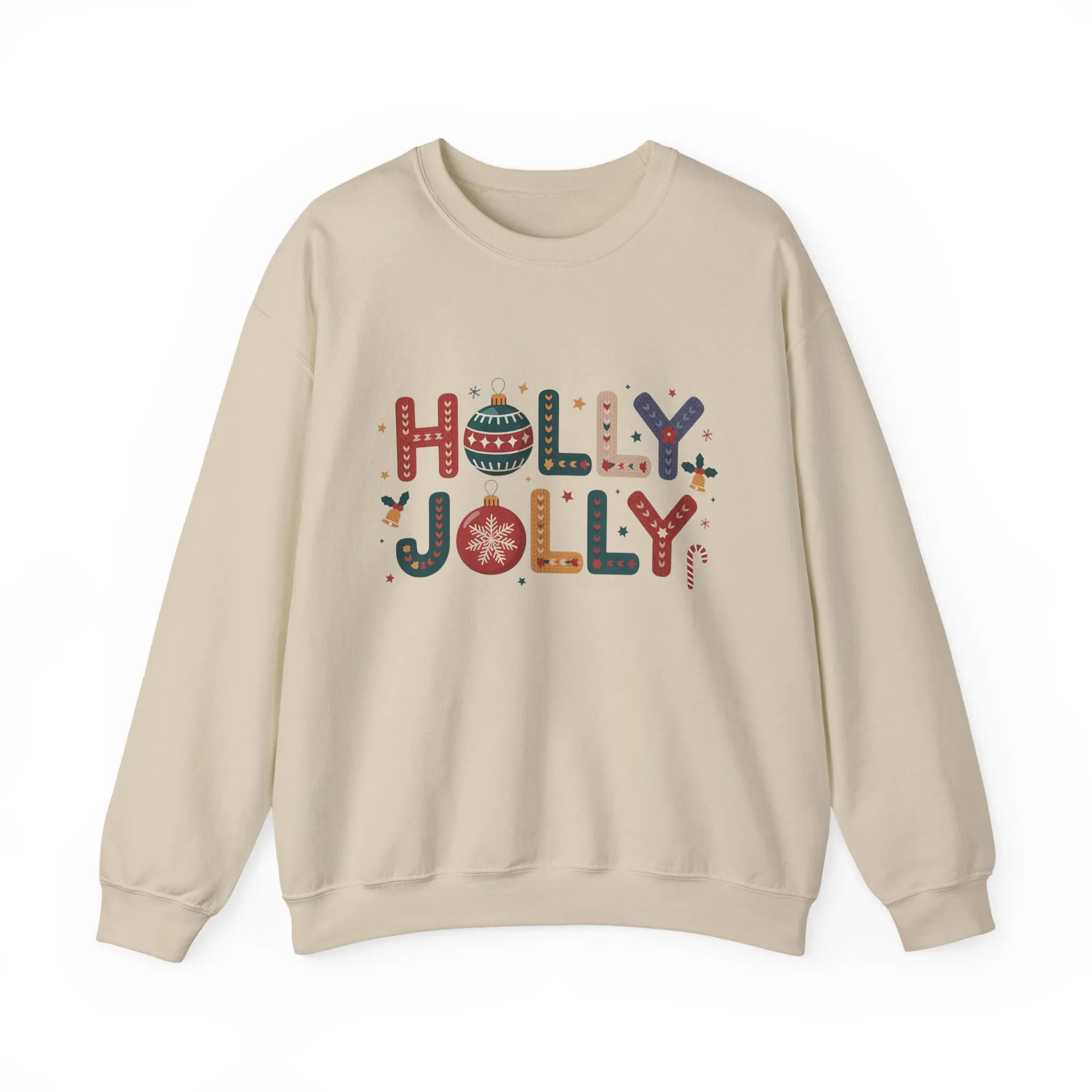 Women's Holly Jolly Christmas Sweatshirt, Ornament Letter Design, Cozy Holiday Pullover, Mother-Daughter Matching Outfit - Image 7