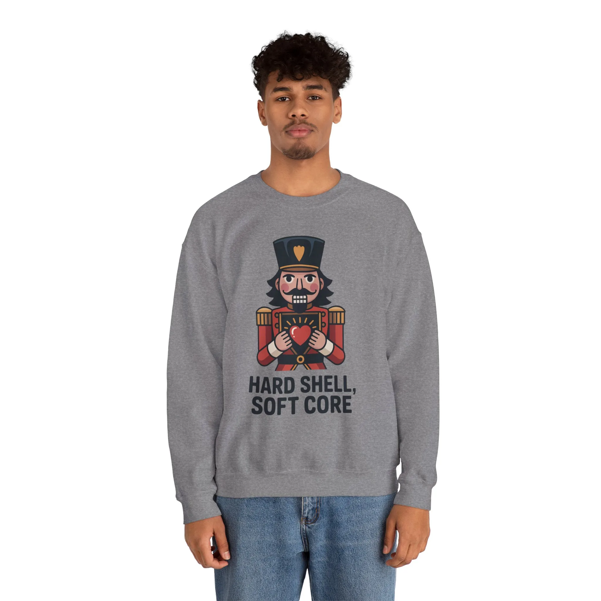 Hard Shell Soft Core Men's Sweatshirt, Funny Nutcracker Christmas Sweater, Holiday Gift for Him - Image 8