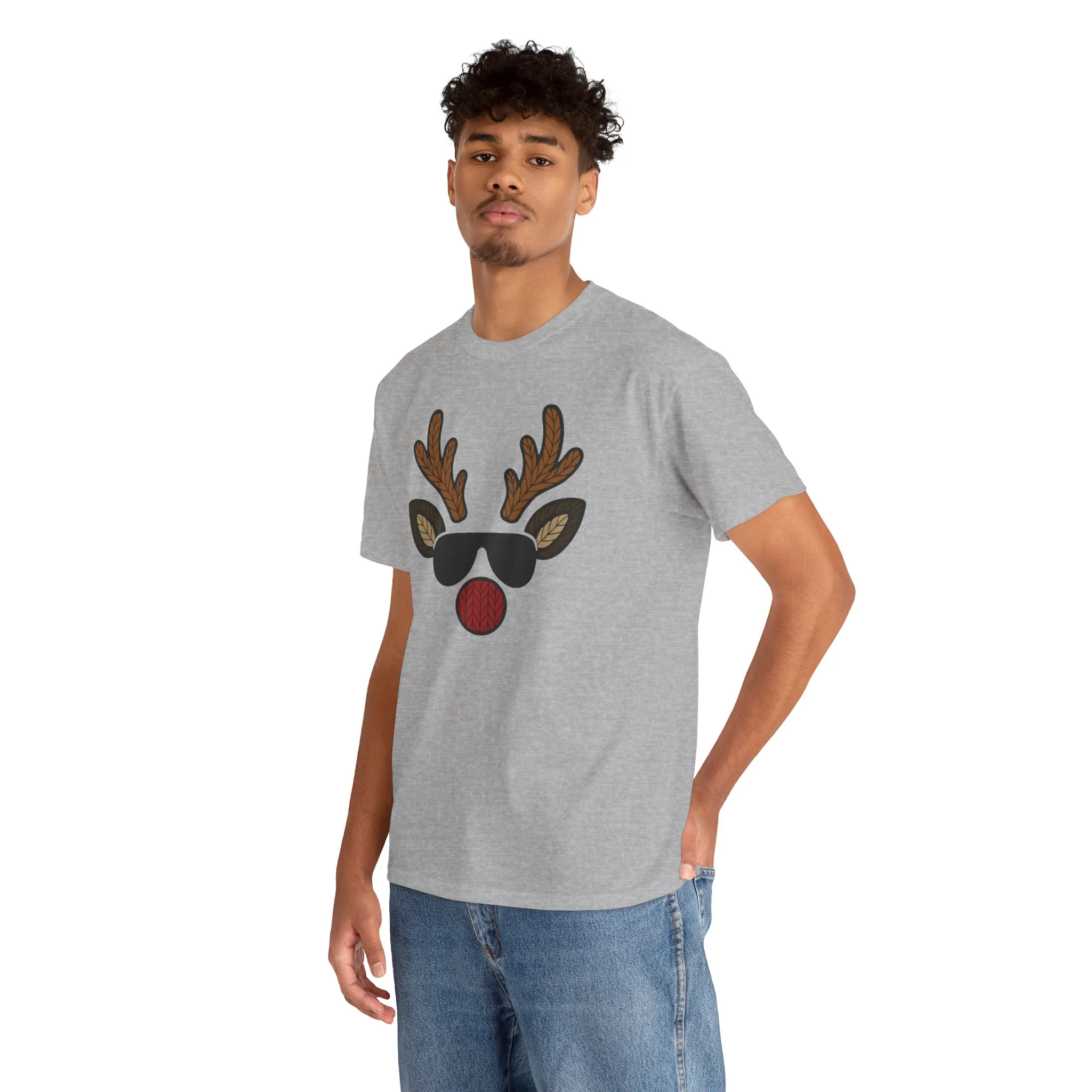 Men's Reindeer Face Christmas T-Shirt, Classic Holiday Tee, Father-Son Matching Outfit - Image 9