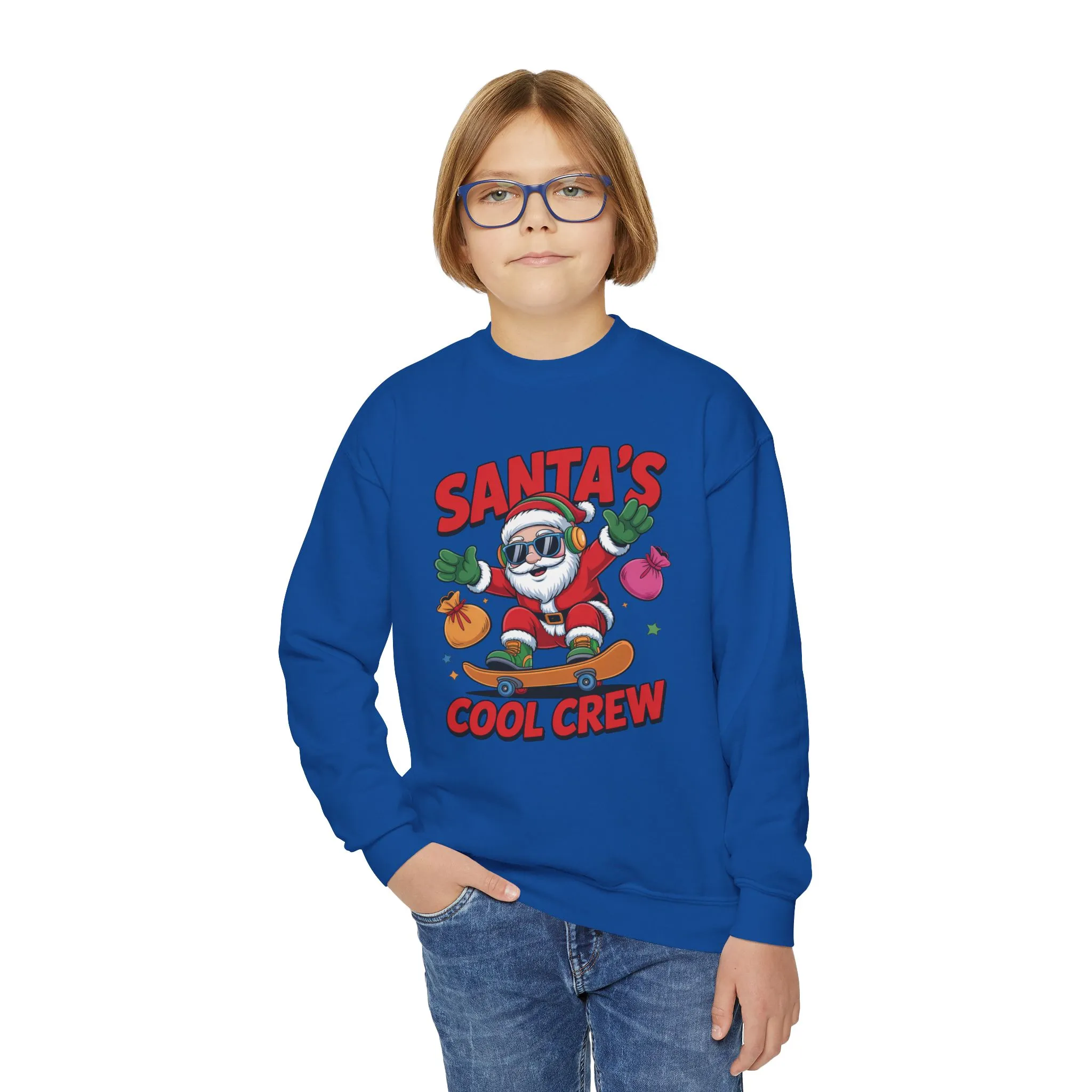 Santa's Cool Crew Youth Sweatshirt, Funny Santa Skateboard Christmas Pullover for Boys, Youth Crewneck Sweatshirt - Image 14