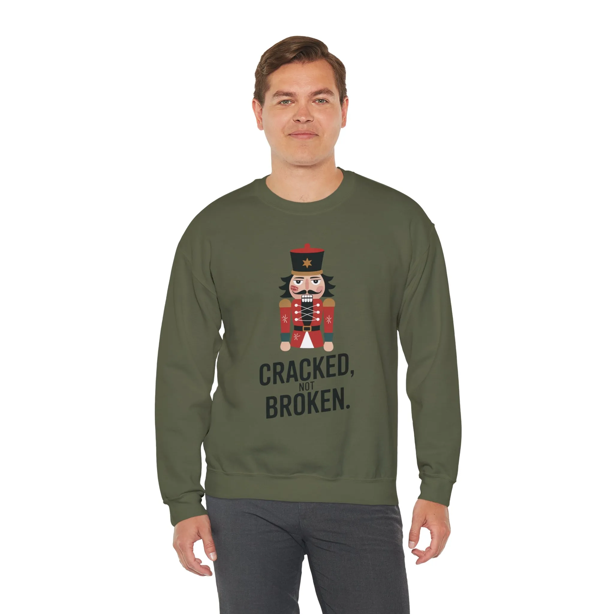 Funny Nutcracker Christmas Shirt for Men, Cracked Not Broken Sweatshirt, Holiday Humor Gift, Festive Winter Outfit - Image 11