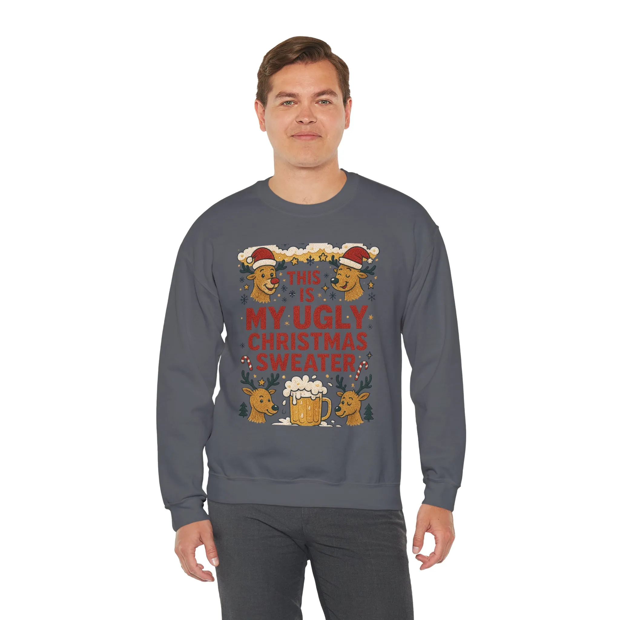 This Is My Ugly Christmas Sweater Men's Sweatshirt, Funny Beer - Reindeer Holiday Pullover, Classic Knit Style, Xmas Party Outfit - Image 15