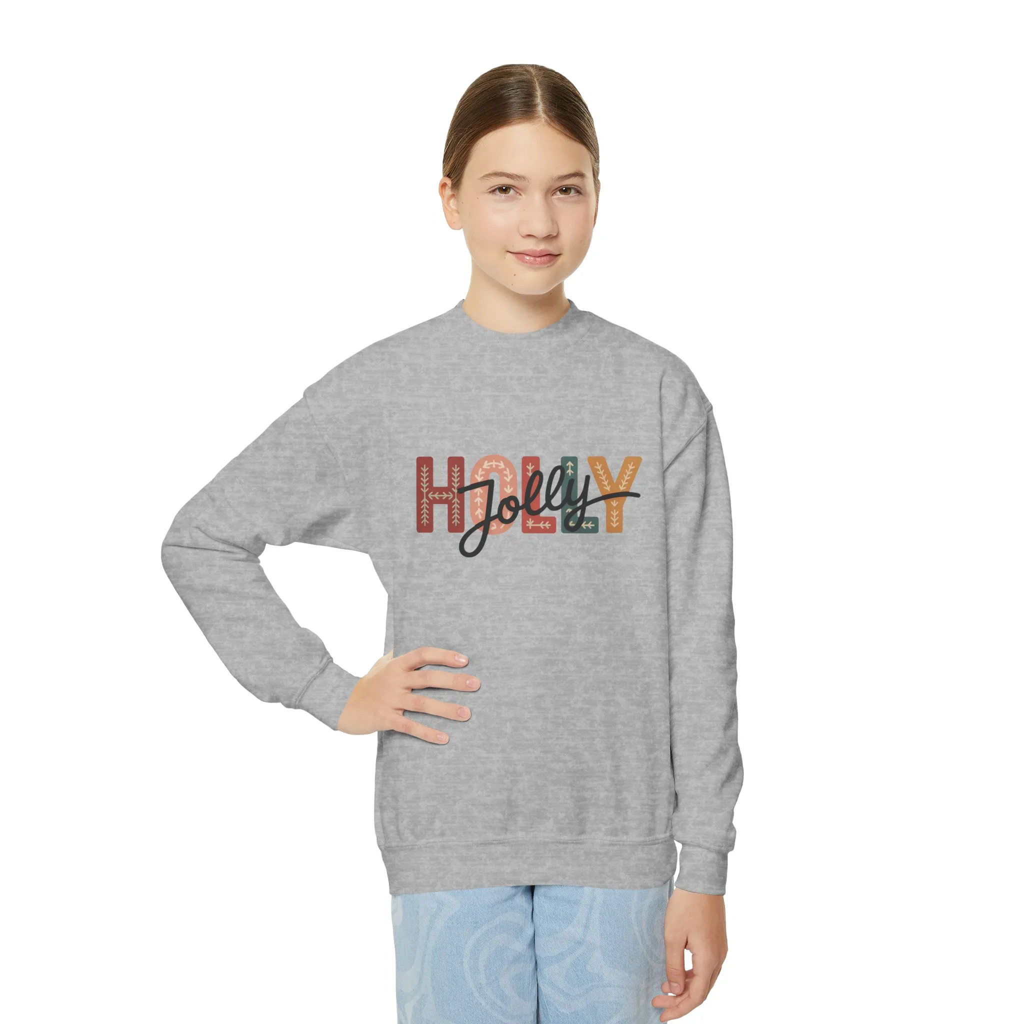 Girls Holly Jolly Christmas Sweatshirt, Minimal Festive Letter Pullover, Mother-Daughter Matching Outfit - Image 6