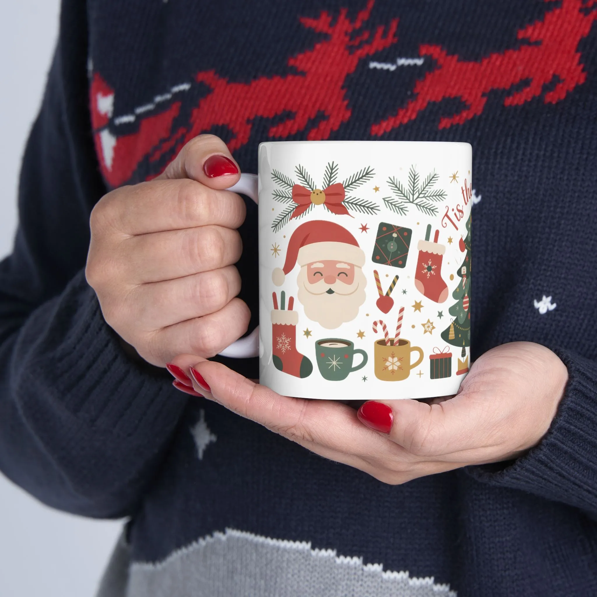 Tis The Season Christmas Mug, Cozy Holiday Coffee Cup, Festive Tree - Santa Design, Christmas Gift Idea, Ceramic Mug, (11oz, 15oz) - Image 7