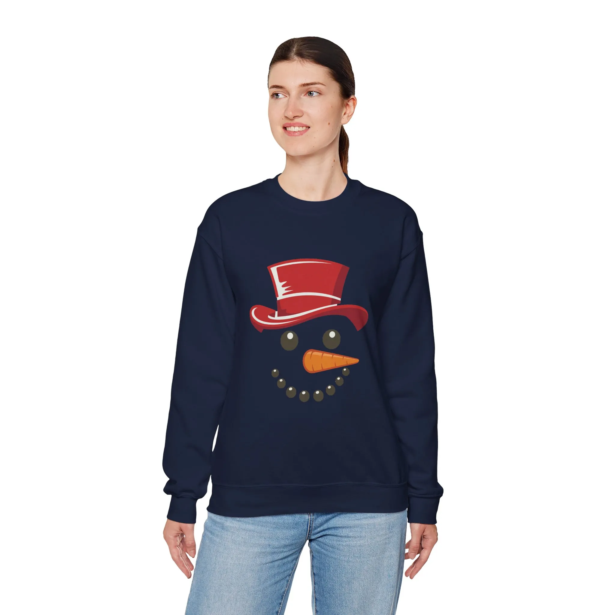 Snowman Face Christmas Sweatshirt, Cute Minimalist Holiday Crewneck, Red Hat Snowman Design, Unisex Winter Gift, Unisex Crewneck Sweatshirt - Image 24