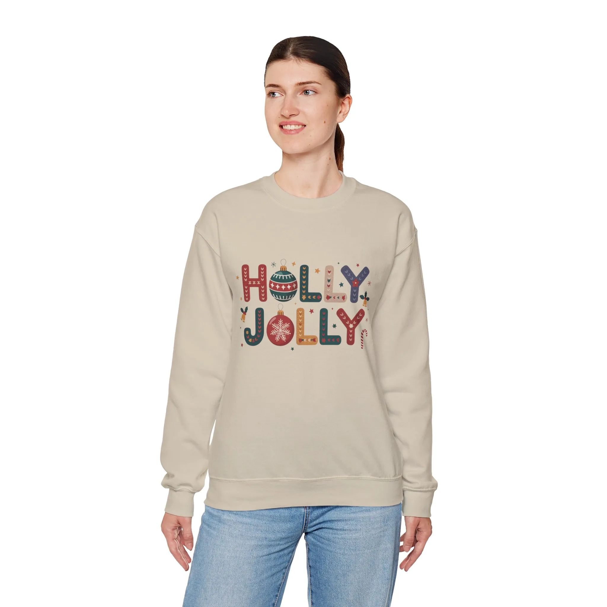 Women's Holly Jolly Christmas Sweatshirt, Ornament Letter Design, Cozy Holiday Pullover, Mother-Daughter Matching Outfit - Image 9