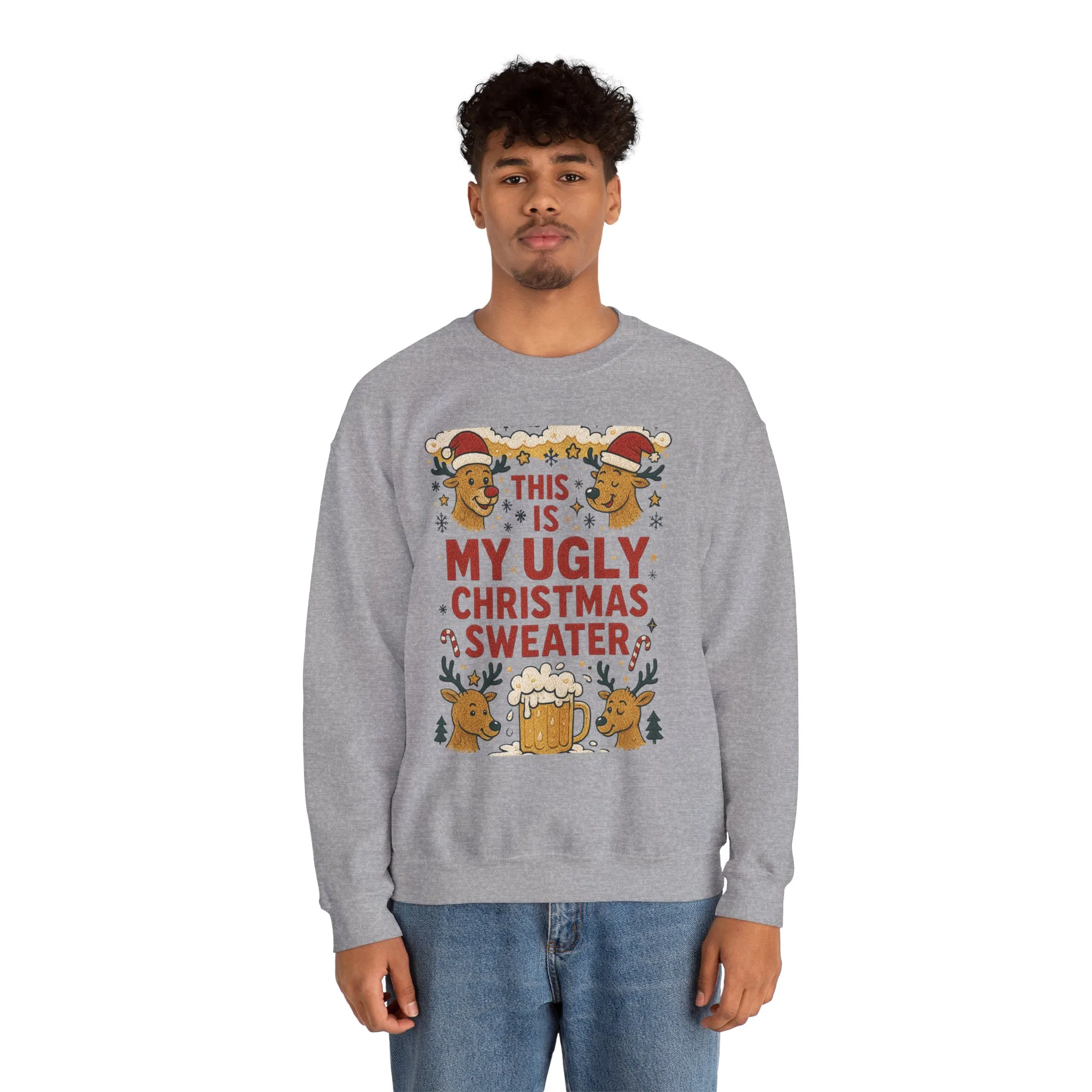 This Is My Ugly Christmas Sweater Men's Sweatshirt, Funny Beer - Reindeer Holiday Pullover, Classic Knit Style, Xmas Party Outfit - Image 8