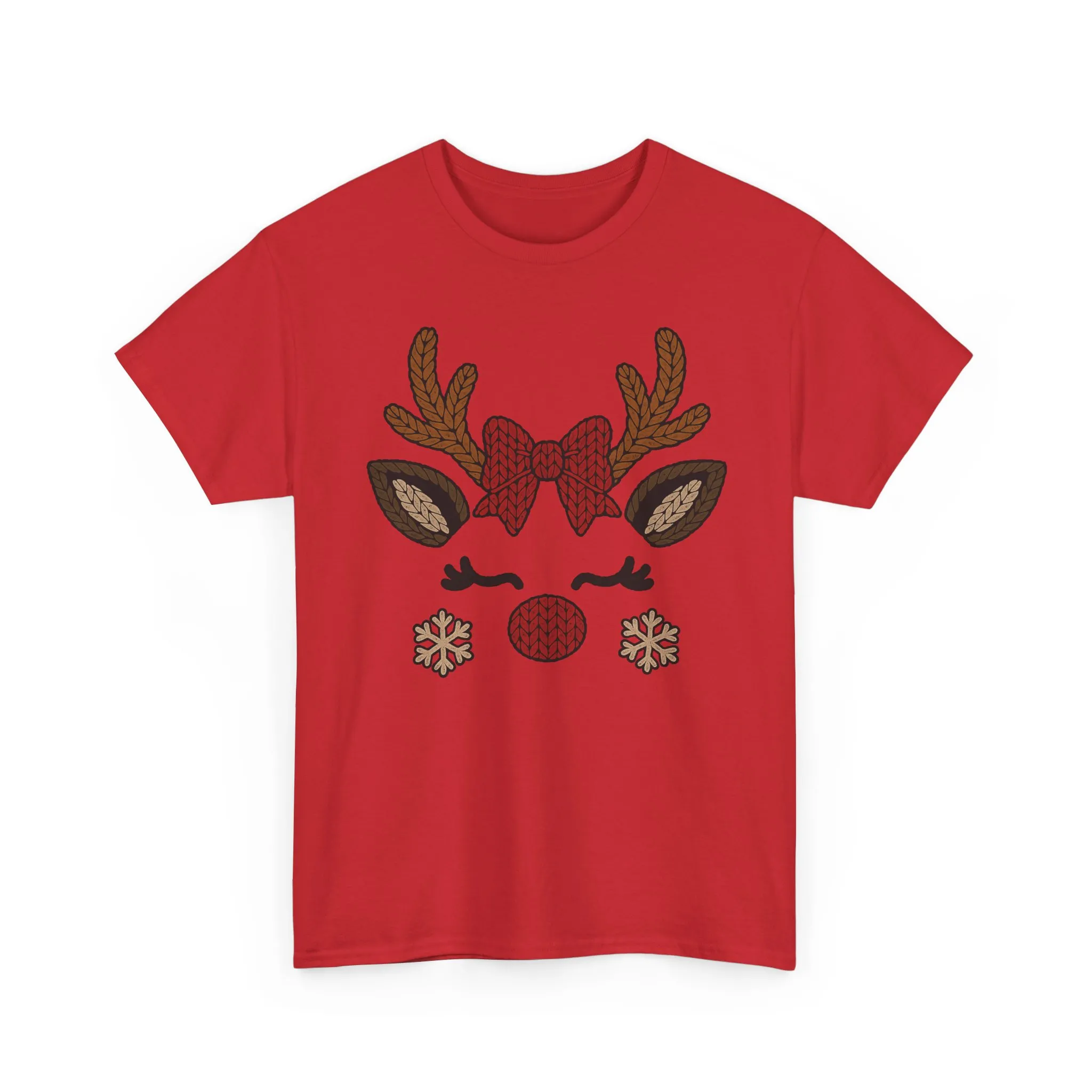 Women's Reindeer Face Christmas T-Shirt, Cute Knitted Holiday Tee, Mother-Daughter Matching Outfit - Image 25
