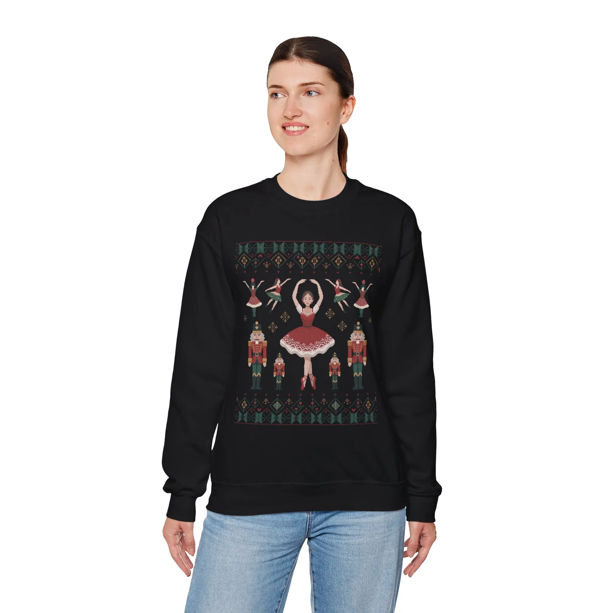 Nutcracker Ballerina Women's Christmas Sweatshirt, Cozy Ballet Sweater, Mom - Daughter Family Match Holiday Outfit - Image 9