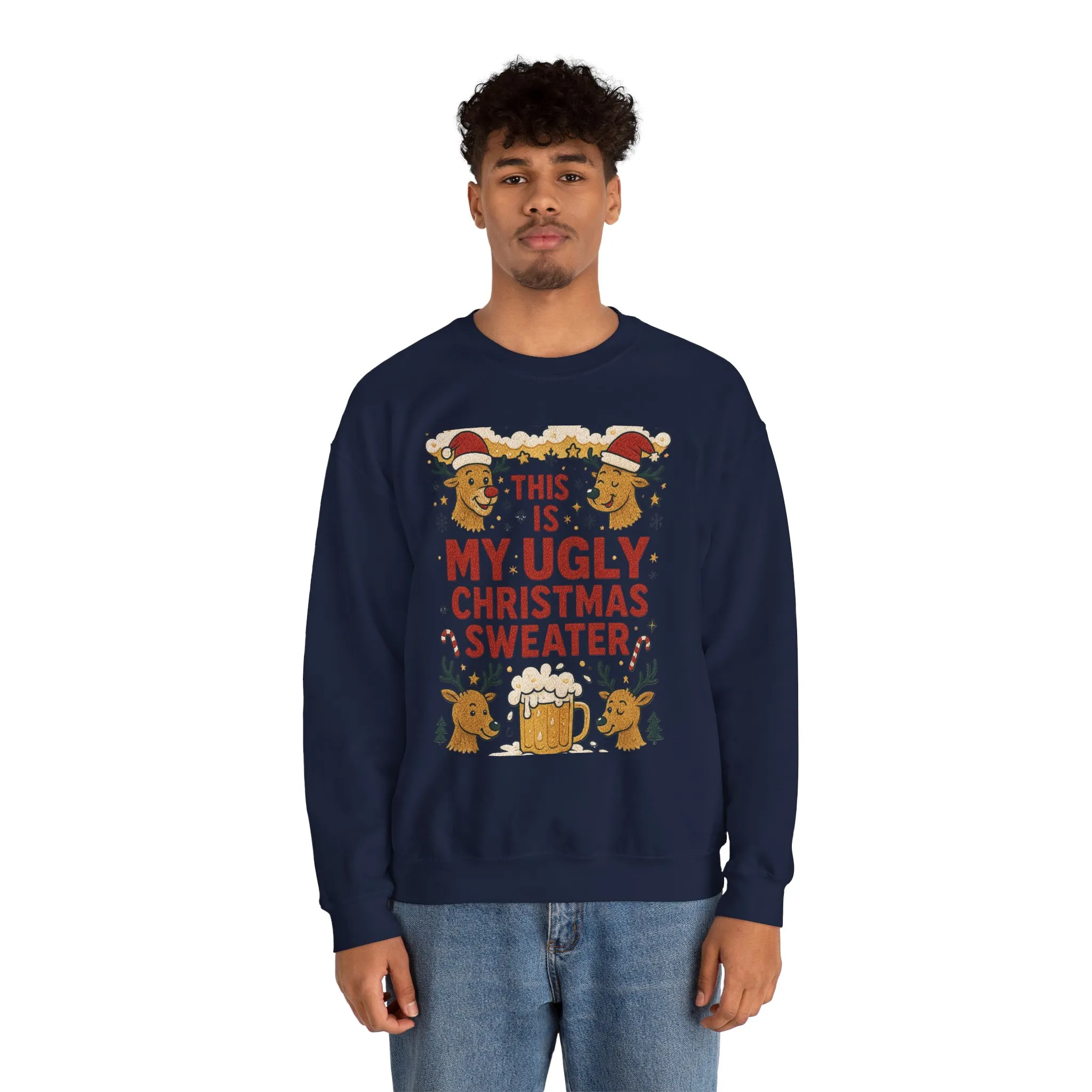 This Is My Ugly Christmas Sweater Men's Sweatshirt, Funny Beer - Reindeer Holiday Pullover, Classic Knit Style, Xmas Party Outfit - Image 20