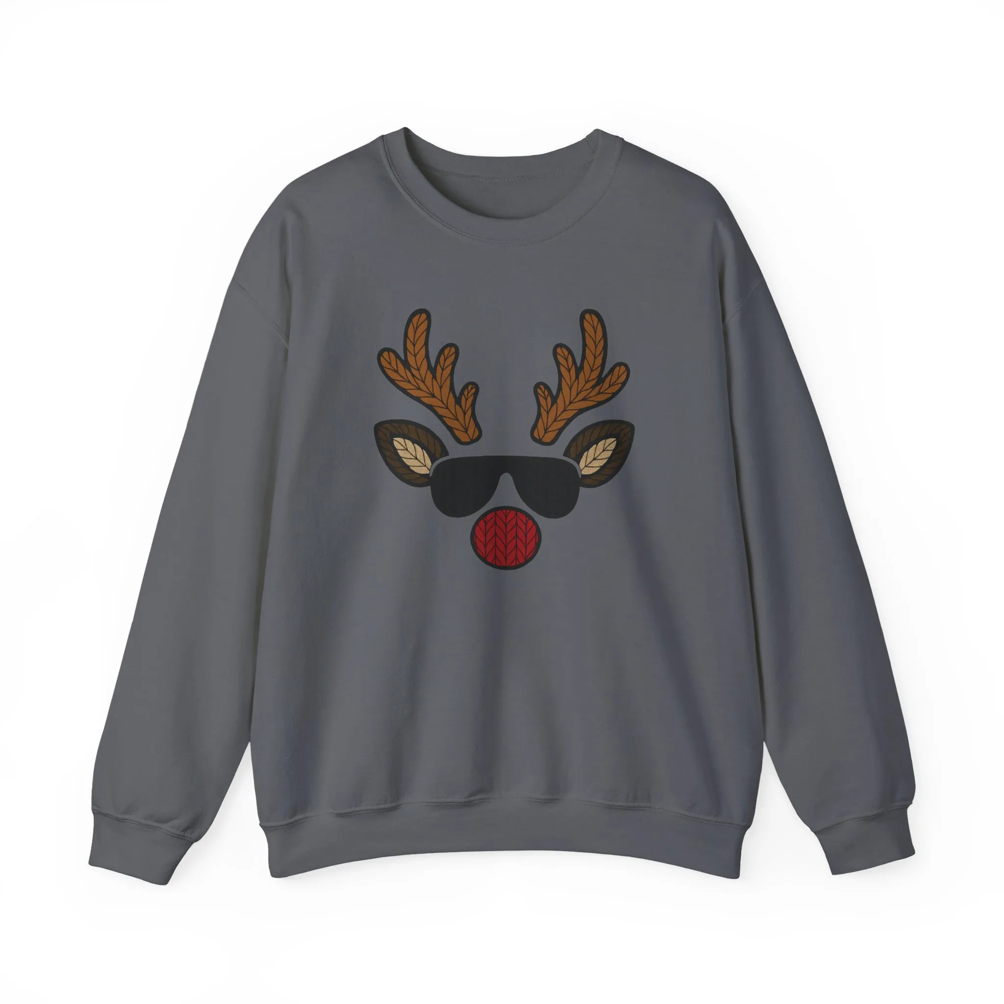Men's Reindeer Face Christmas Sweatshirt, Classic Knitted Reindeer Design, Father-Son Matching Holiday Outfit - Image 16