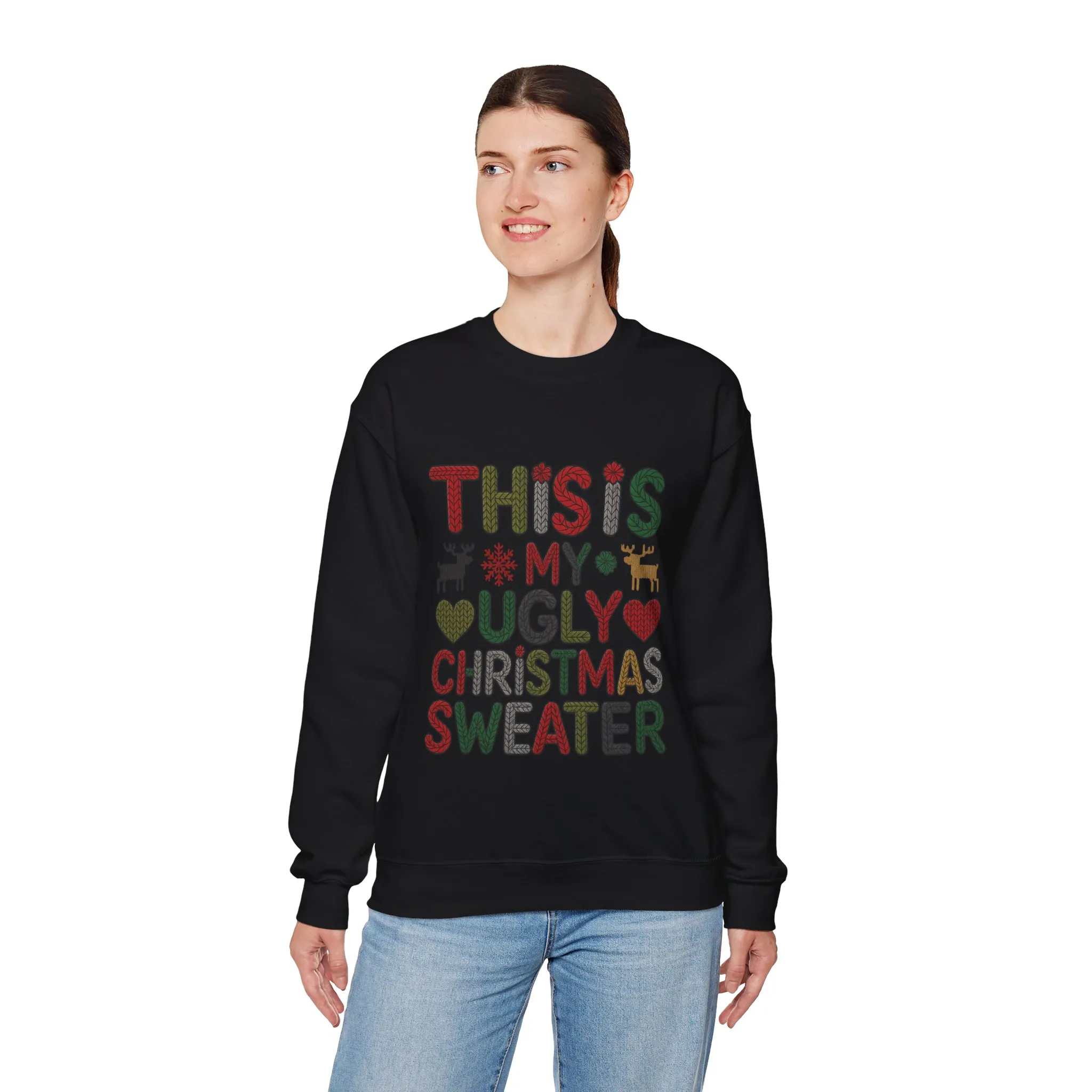 This Is My Ugly Christmas Sweater Women's Sweatshirt, Funny Holiday Pullover, Festive Knit Letter Design, Christmas Party Outfit - Image 6