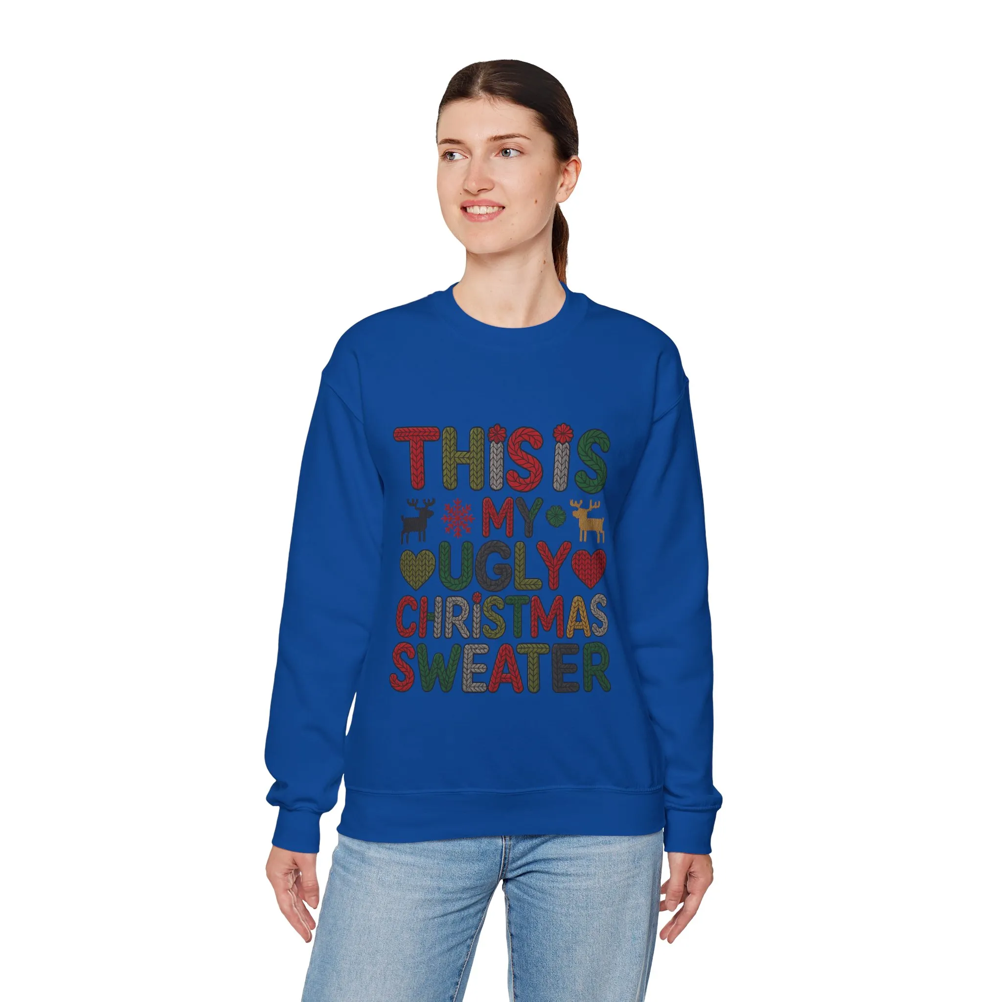 This Is My Ugly Christmas Sweater Women's Sweatshirt, Funny Holiday Pullover, Festive Knit Letter Design, Christmas Party Outfit - Image 15