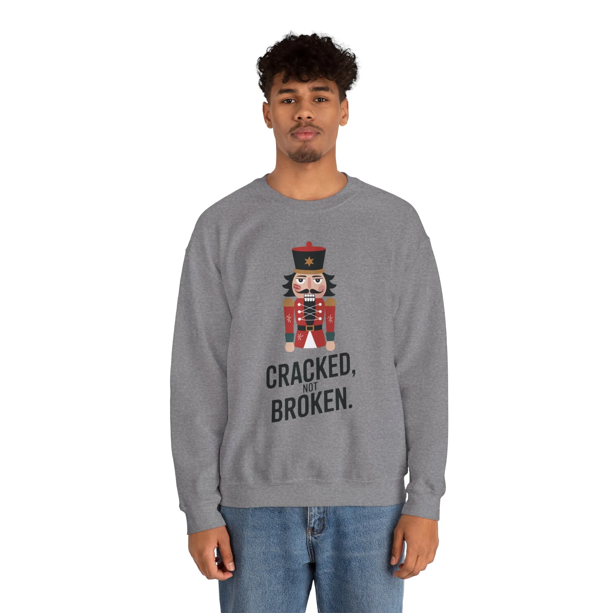 Funny Nutcracker Christmas Shirt for Men, Cracked Not Broken Sweatshirt, Holiday Humor Gift, Festive Winter Outfit - Image 15