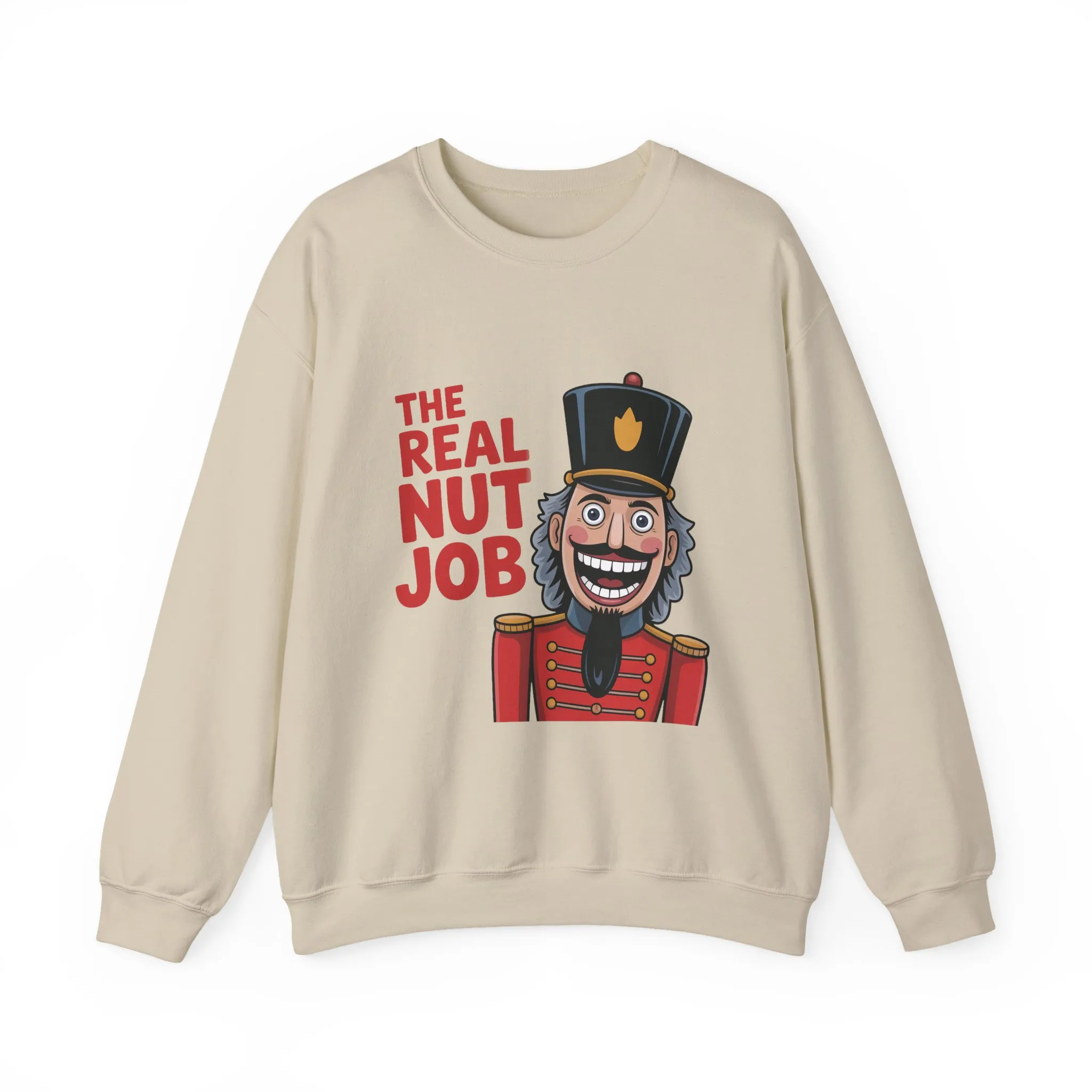 The Real Nut Job Men's Sweatshirt, Funny Nutcracker Christmas Sweater, Holiday Gift for Him - Image 2