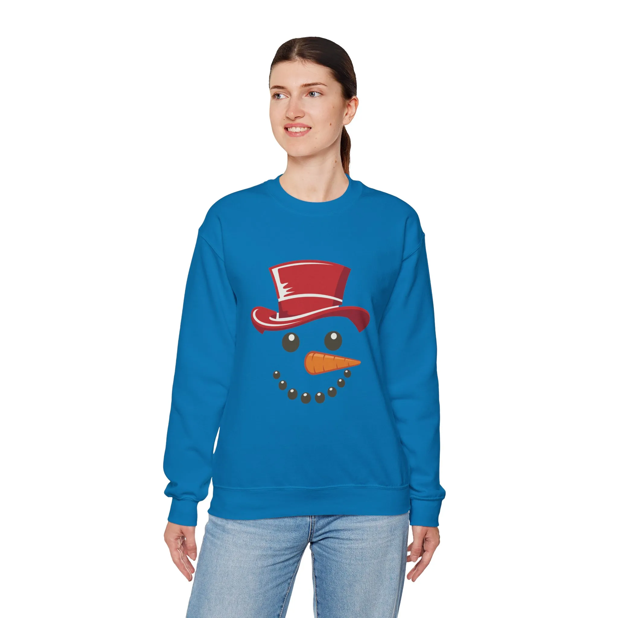 Snowman Face Christmas Sweatshirt, Cute Minimalist Holiday Crewneck, Red Hat Snowman Design, Unisex Winter Gift, Unisex Crewneck Sweatshirt - Image 15