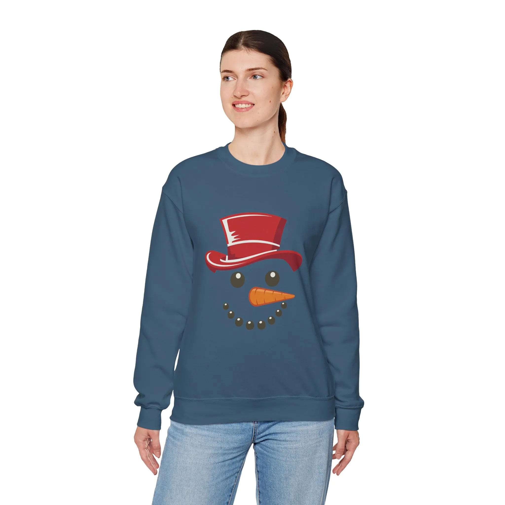 Snowman Face Christmas Sweatshirt, Cute Minimalist Holiday Crewneck, Red Hat Snowman Design, Unisex Winter Gift, Unisex Crewneck Sweatshirt - Image 12