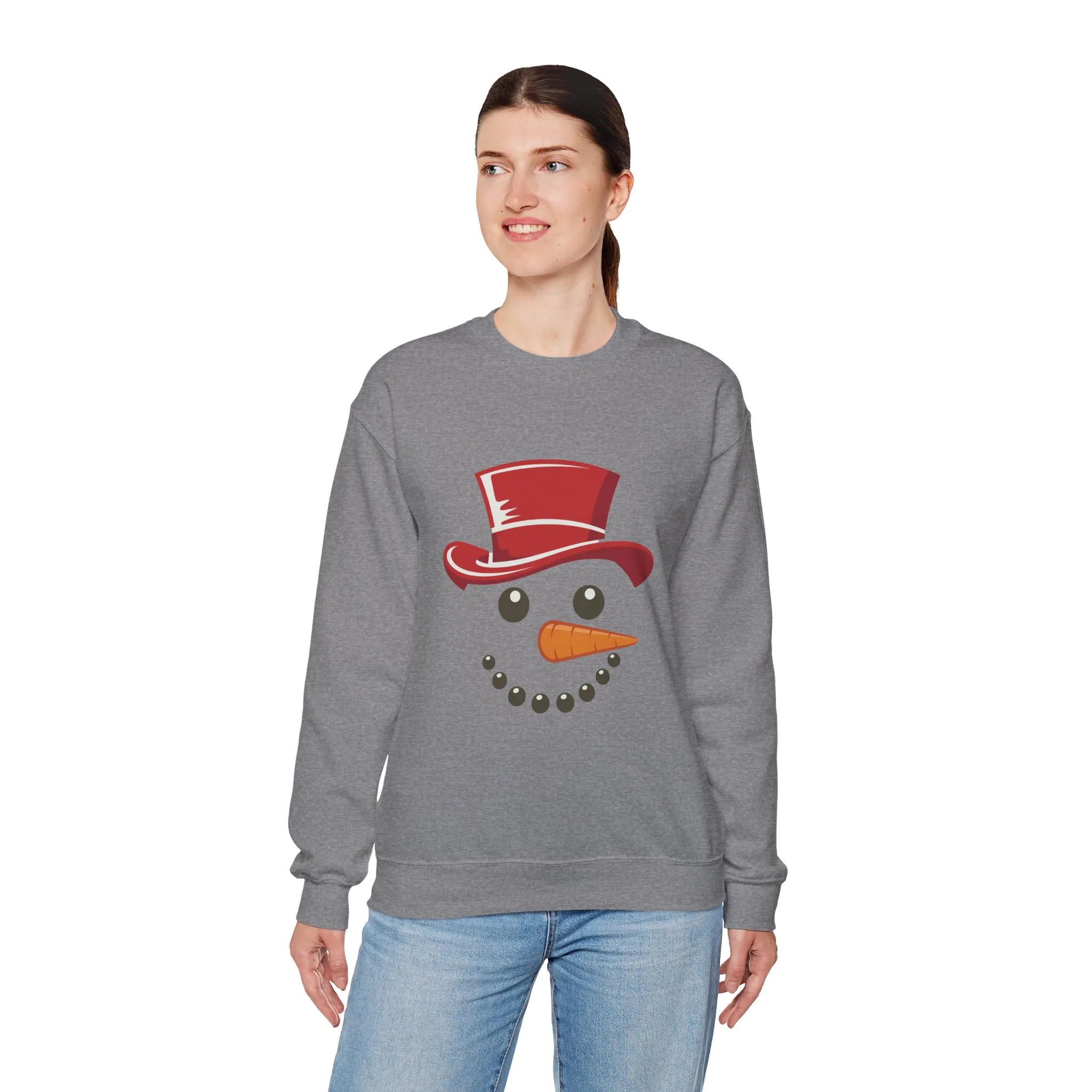 Snowman Face Christmas Sweatshirt, Cute Minimalist Holiday Crewneck, Red Hat Snowman Design, Unisex Winter Gift, Unisex Crewneck Sweatshirt - Image 6