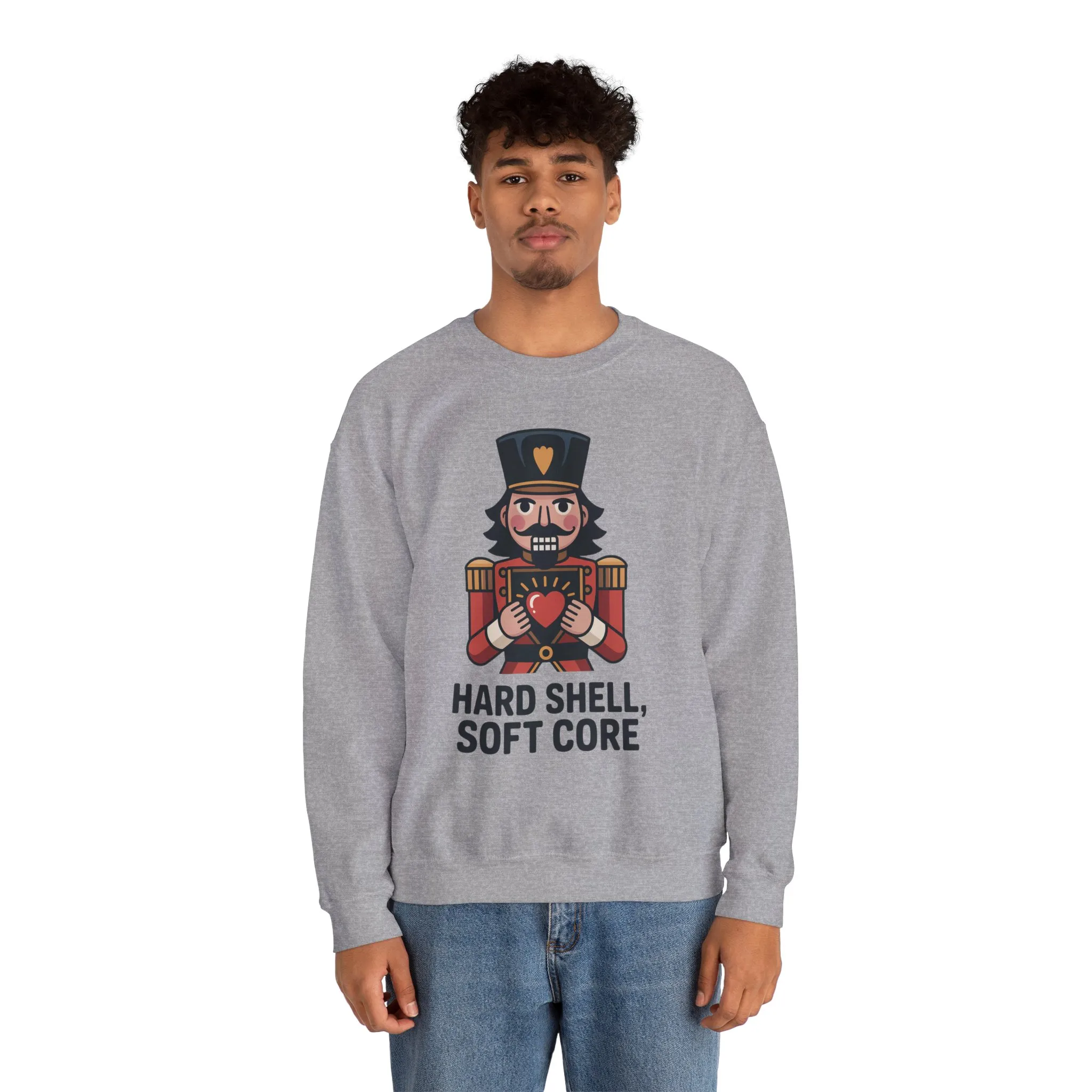 Hard Shell Soft Core Men's Sweatshirt, Funny Nutcracker Christmas Sweater, Holiday Gift for Him