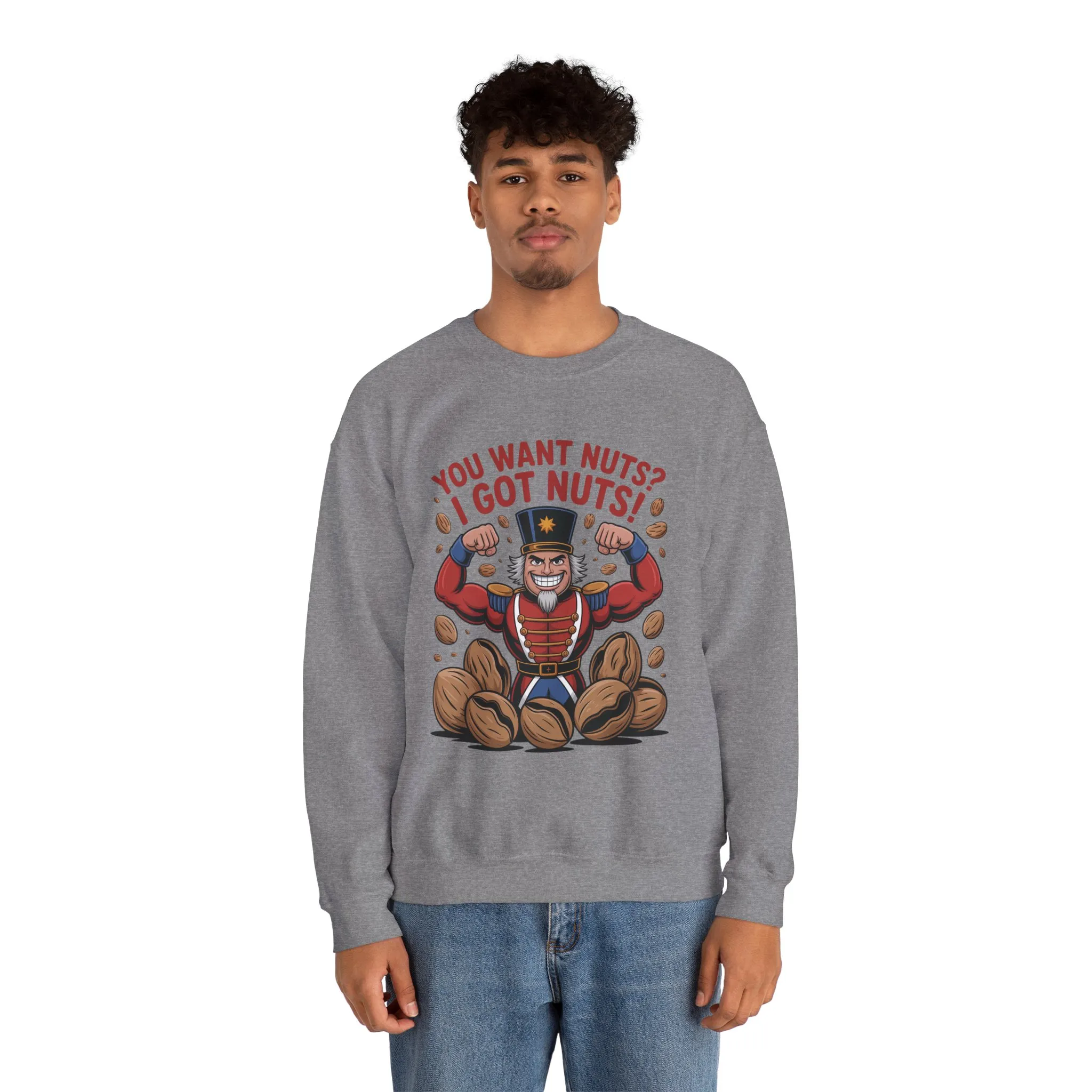 You Want Nuts? Got Nuts! Men's Sweatshirt, Funny Nutcracker Christmas Sweater, Holiday Gift for Him - Image 11