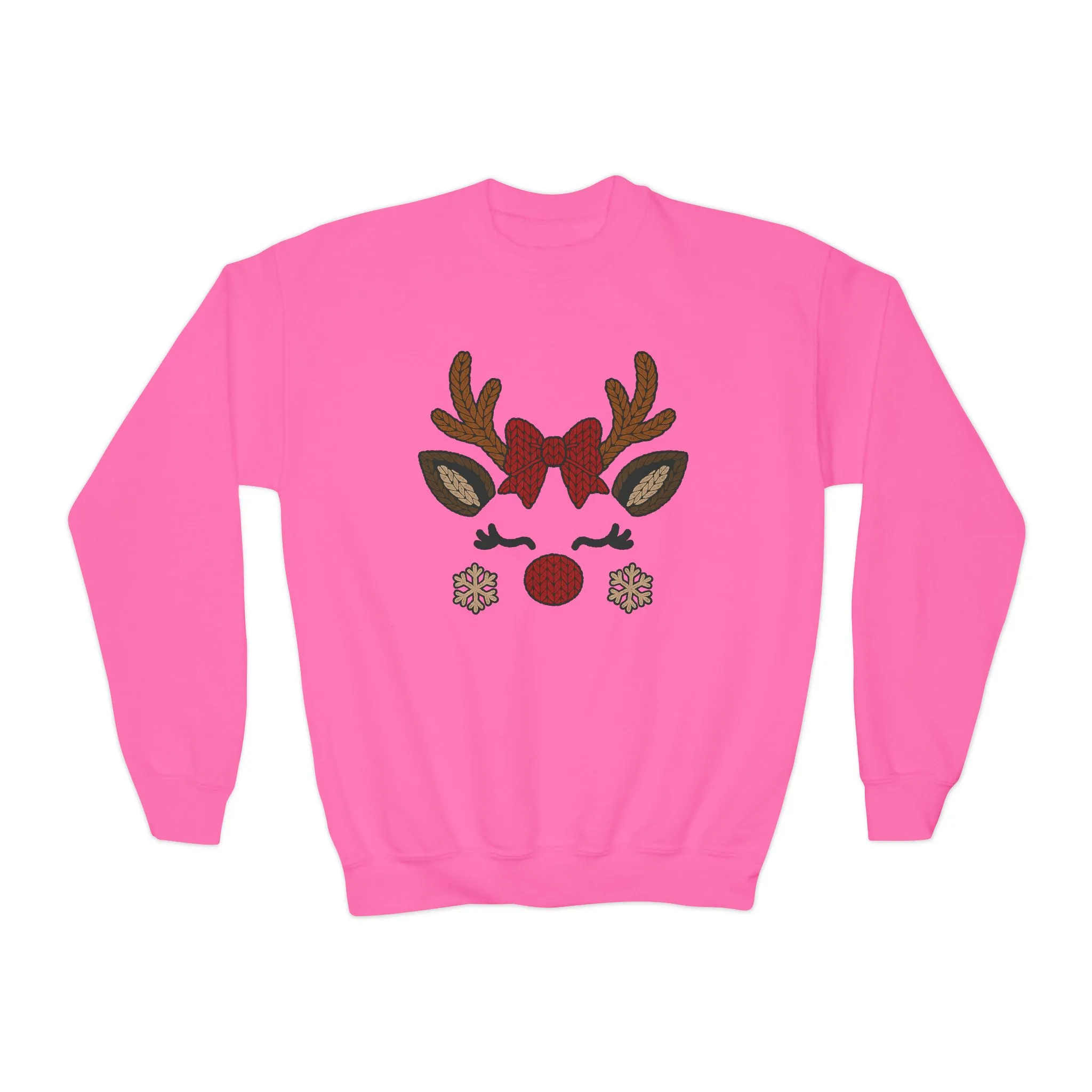 Girls Reindeer Face Christmas Sweatshirt, Cute Knitted Holiday Pullover, Mother-Daughter Matching Outfit - Image 9
