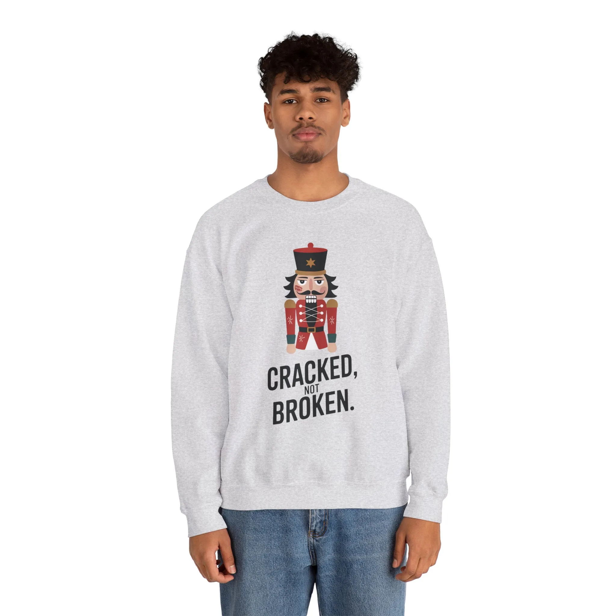 Funny Nutcracker Christmas Shirt for Men, Cracked Not Broken Sweatshirt, Holiday Humor Gift, Festive Winter Outfit - Image 3