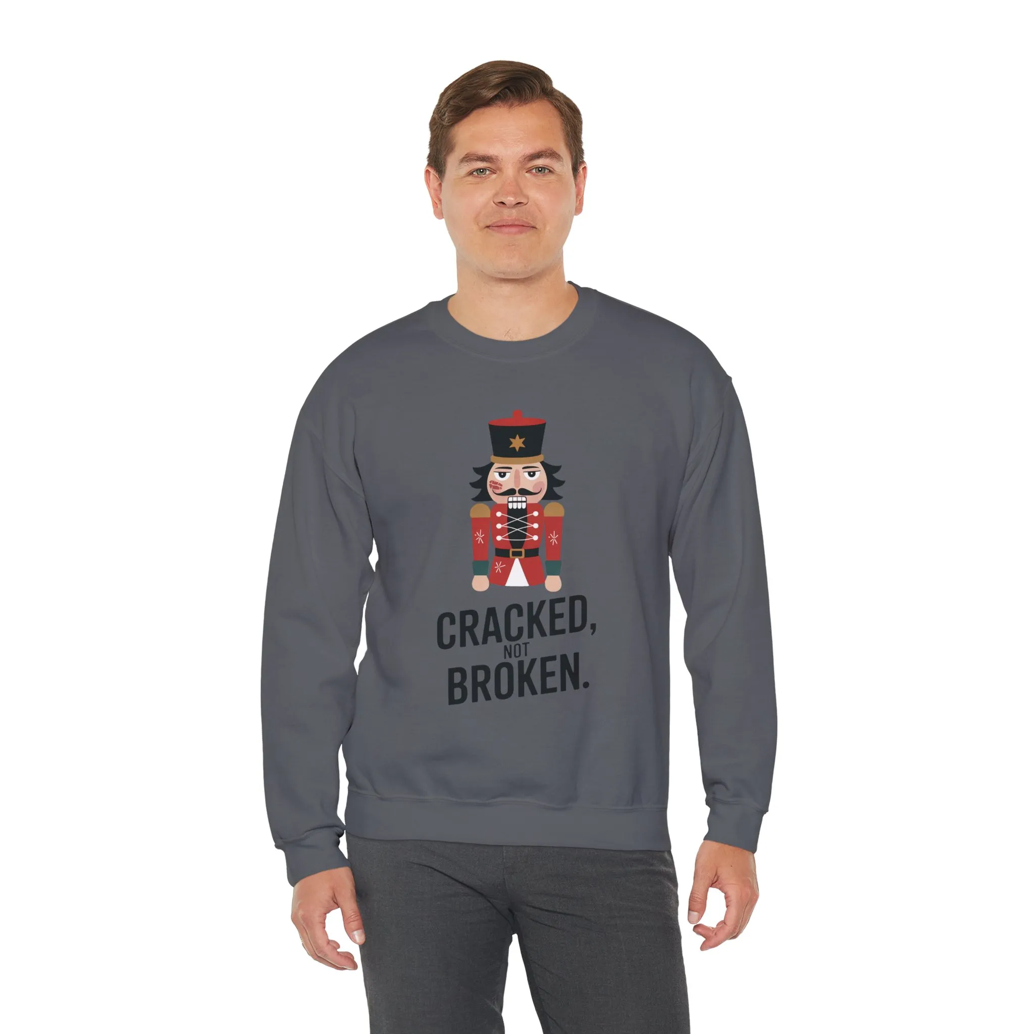 Funny Nutcracker Christmas Shirt for Men, Cracked Not Broken Sweatshirt, Holiday Humor Gift, Festive Winter Outfit - Image 20