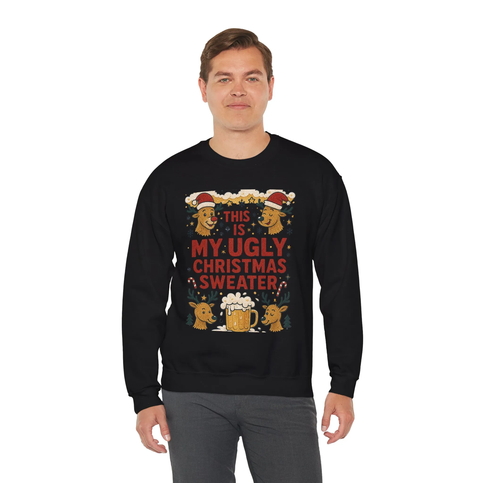 This Is My Ugly Christmas Sweater Men's Sweatshirt, Funny Beer - Reindeer Holiday Pullover, Classic Knit Style, Xmas Party Outfit - Image 6