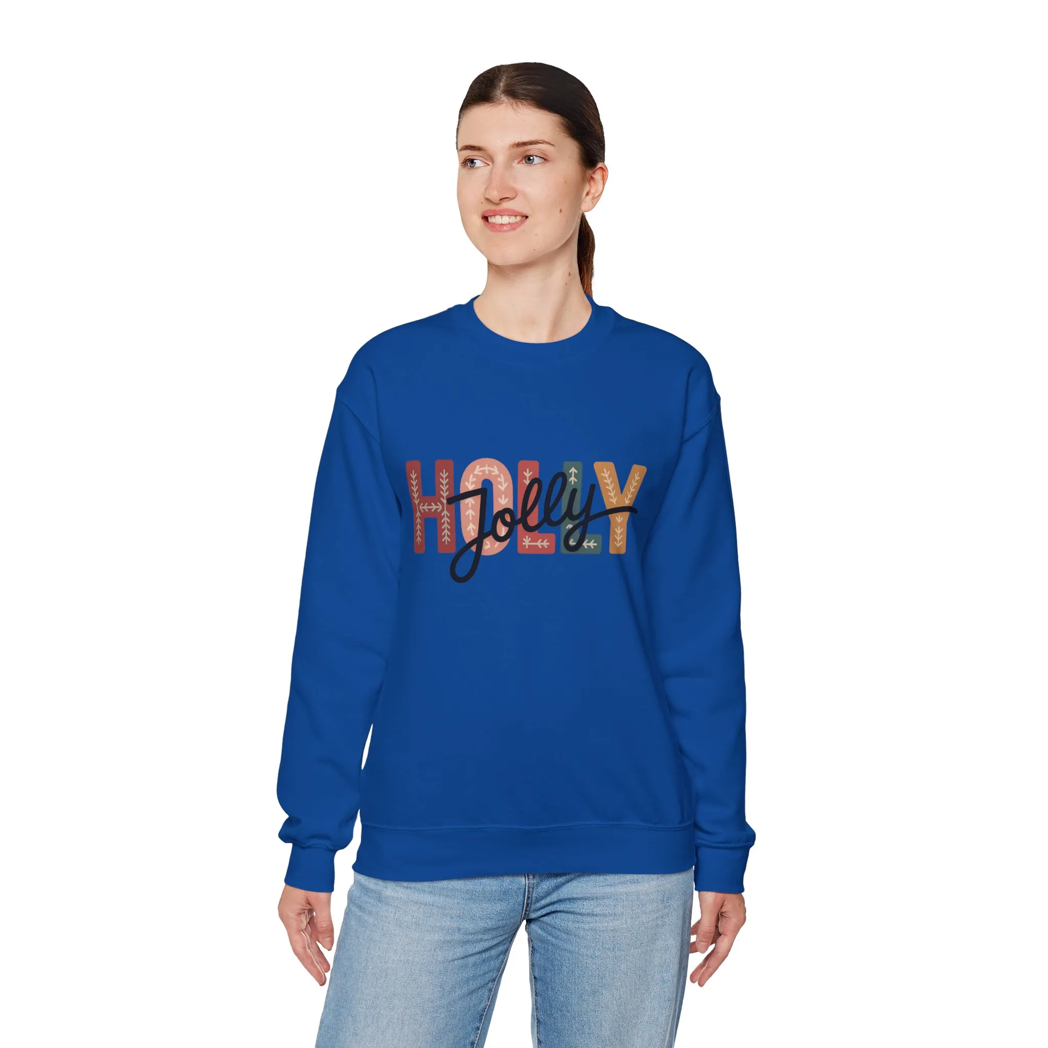 Women's Holly Jolly Christmas Sweatshirt, Minimal Festive Letter Design, Cozy Holiday Pullover, Mother-Daughter Matching Outfit - Image 20