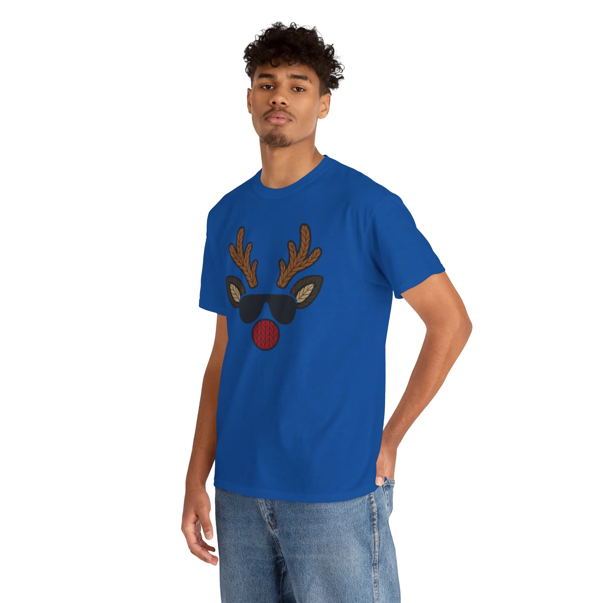 Men's Reindeer Face Christmas T-Shirt, Classic Holiday Tee, Father-Son Matching Outfit - Image 24