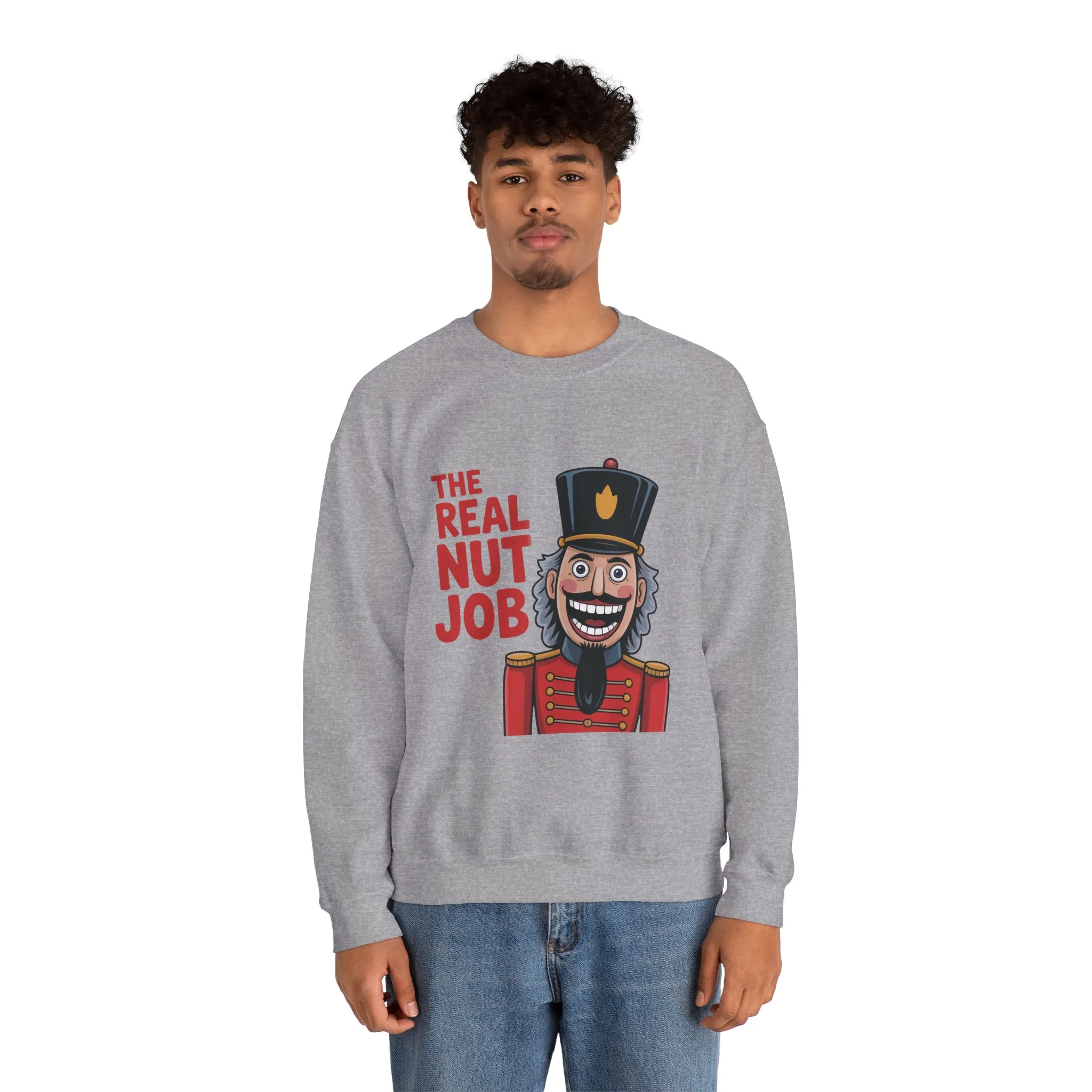 The Real Nut Job Men's Sweatshirt, Funny Nutcracker Christmas Sweater, Holiday Gift for Him - Image 5