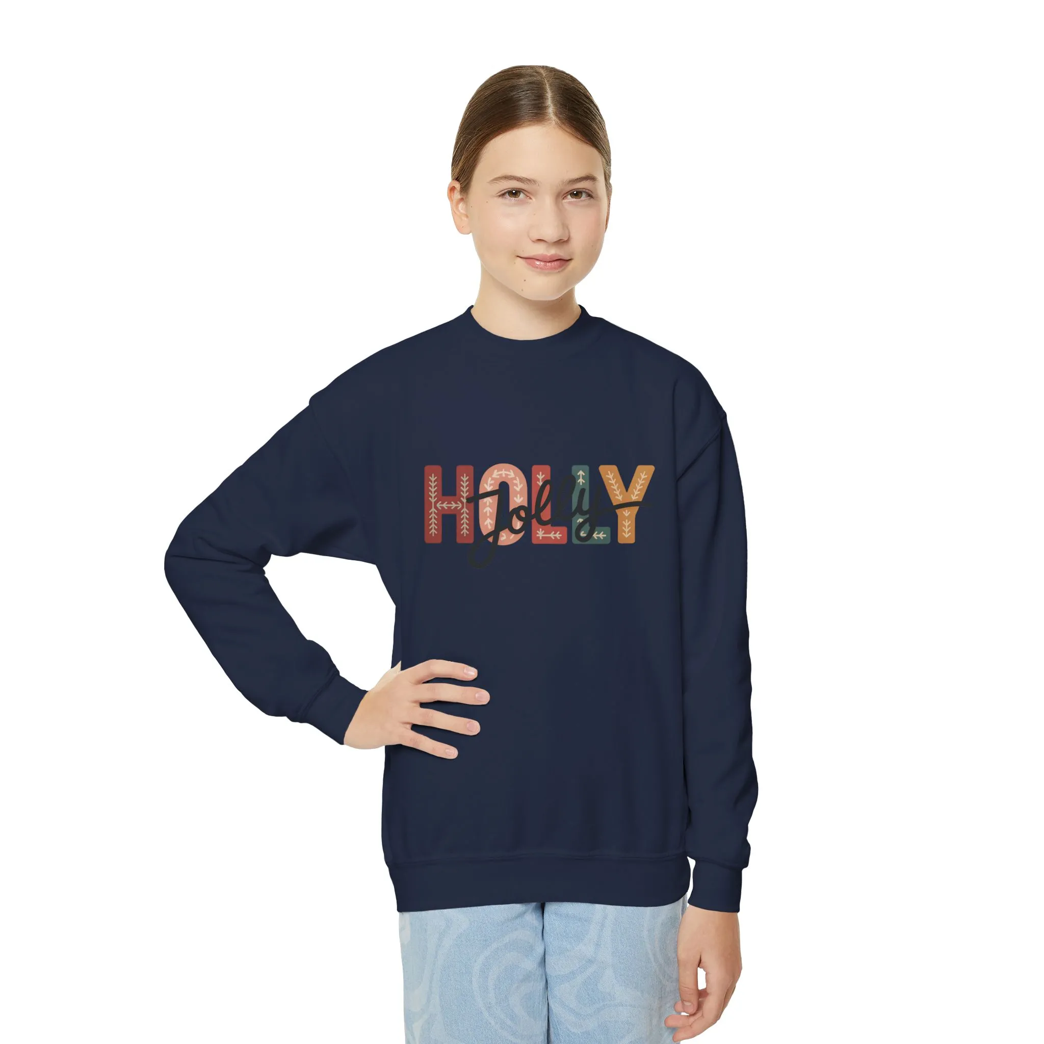 Girls Holly Jolly Christmas Sweatshirt, Minimal Festive Letter Pullover, Mother-Daughter Matching Outfit - Image 12