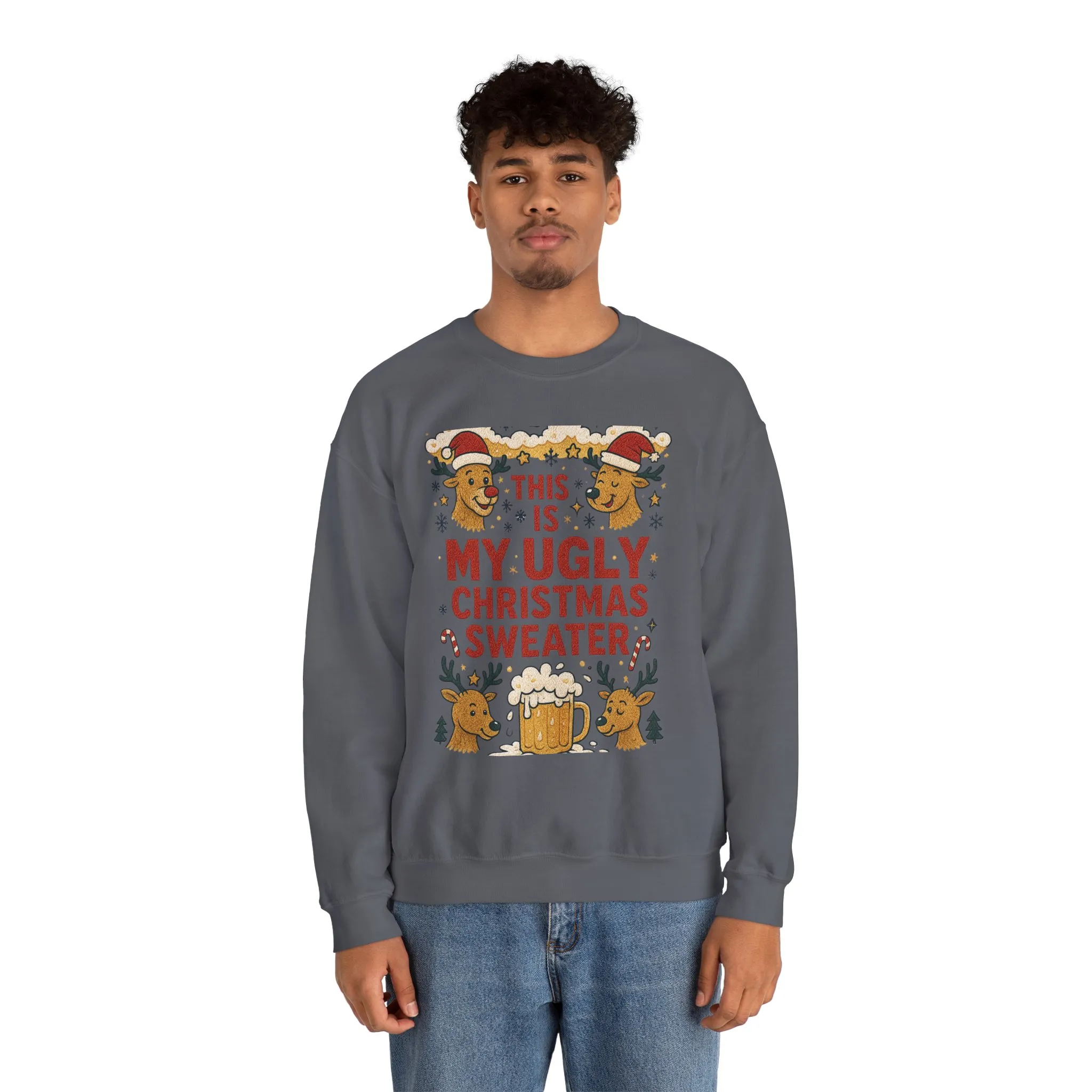 This Is My Ugly Christmas Sweater Men's Sweatshirt, Funny Beer - Reindeer Holiday Pullover, Classic Knit Style, Xmas Party Outfit - Image 14