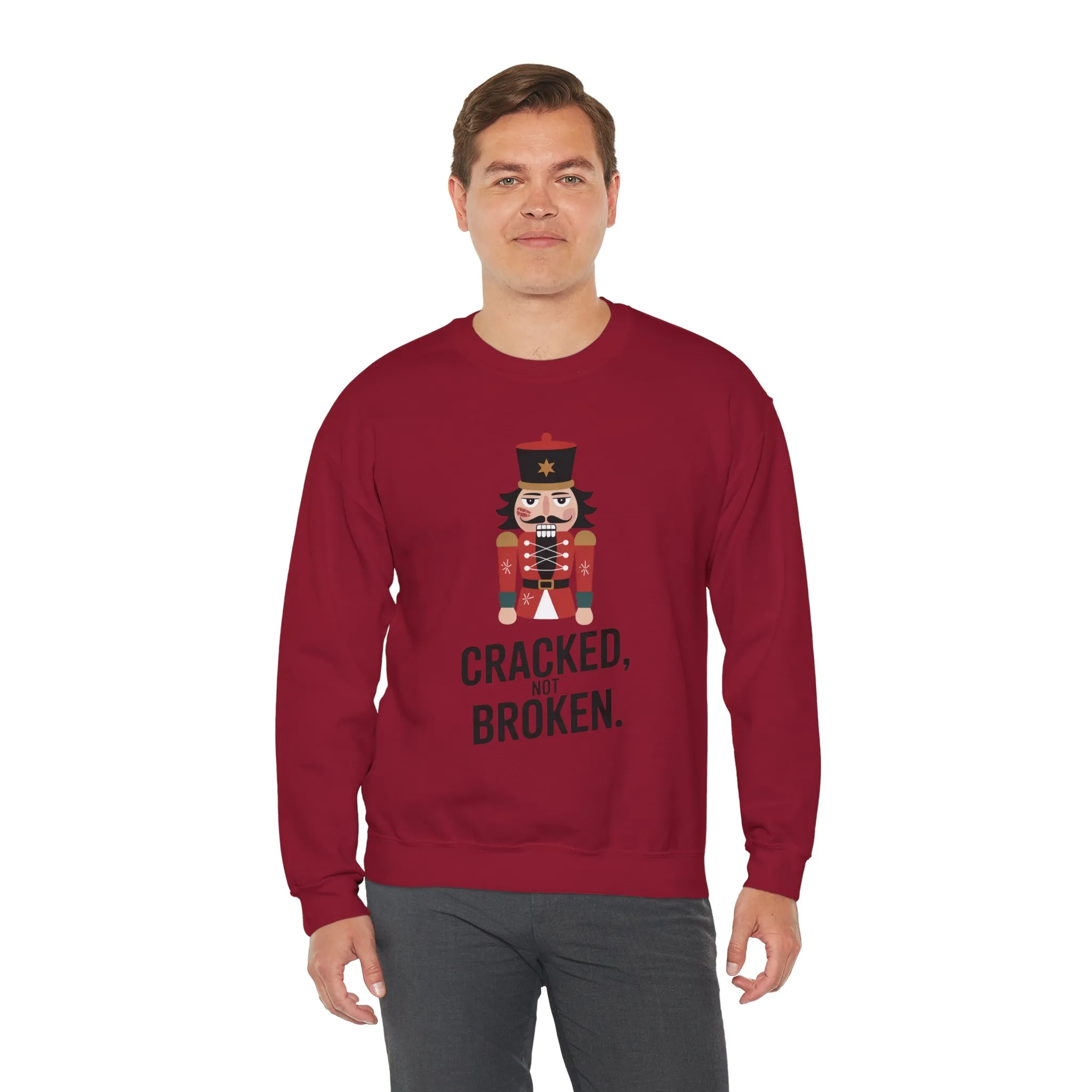Funny Nutcracker Christmas Shirt for Men, Cracked Not Broken Sweatshirt, Holiday Humor Gift, Festive Winter Outfit - Image 26
