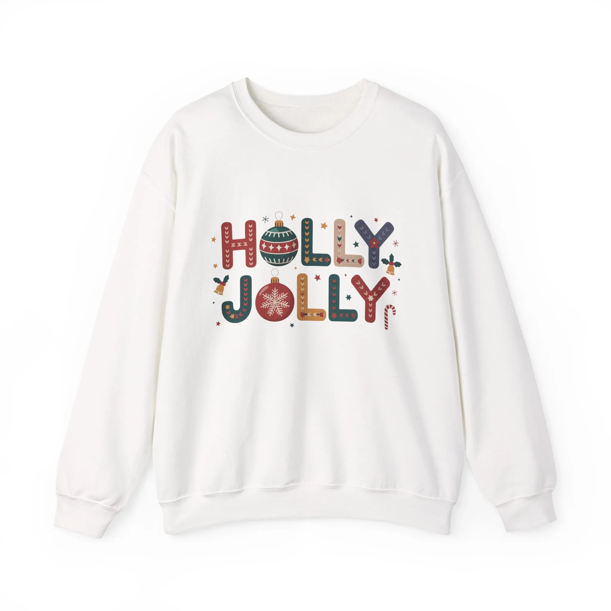 Women's Holly Jolly Christmas Sweatshirt, Ornament Letter Design, Cozy Holiday Pullover, Mother-Daughter Matching Outfit - Image 2
