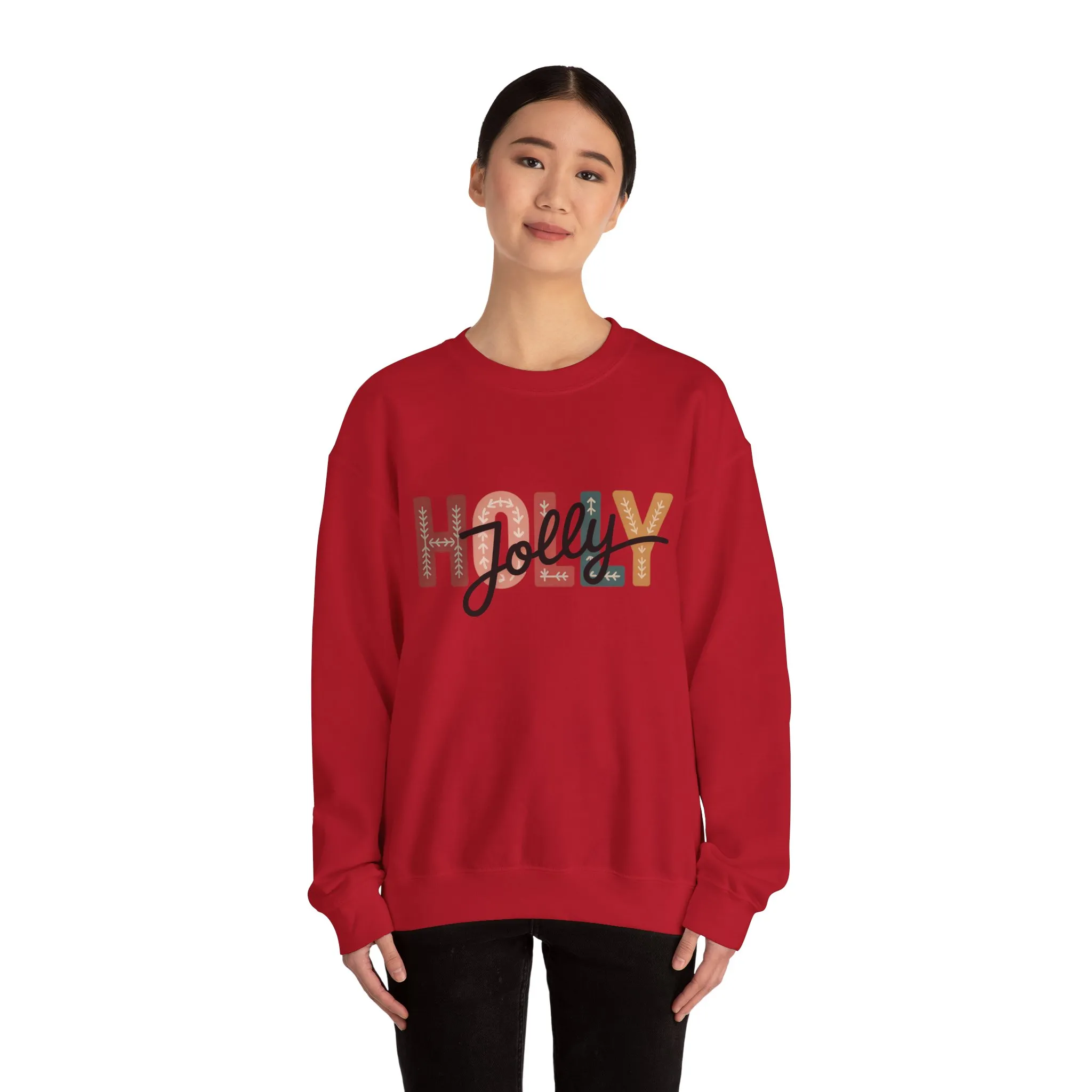 Women's Holly Jolly Christmas Sweatshirt, Minimal Festive Letter Design, Cozy Holiday Pullover, Mother-Daughter Matching Outfit - Image 35