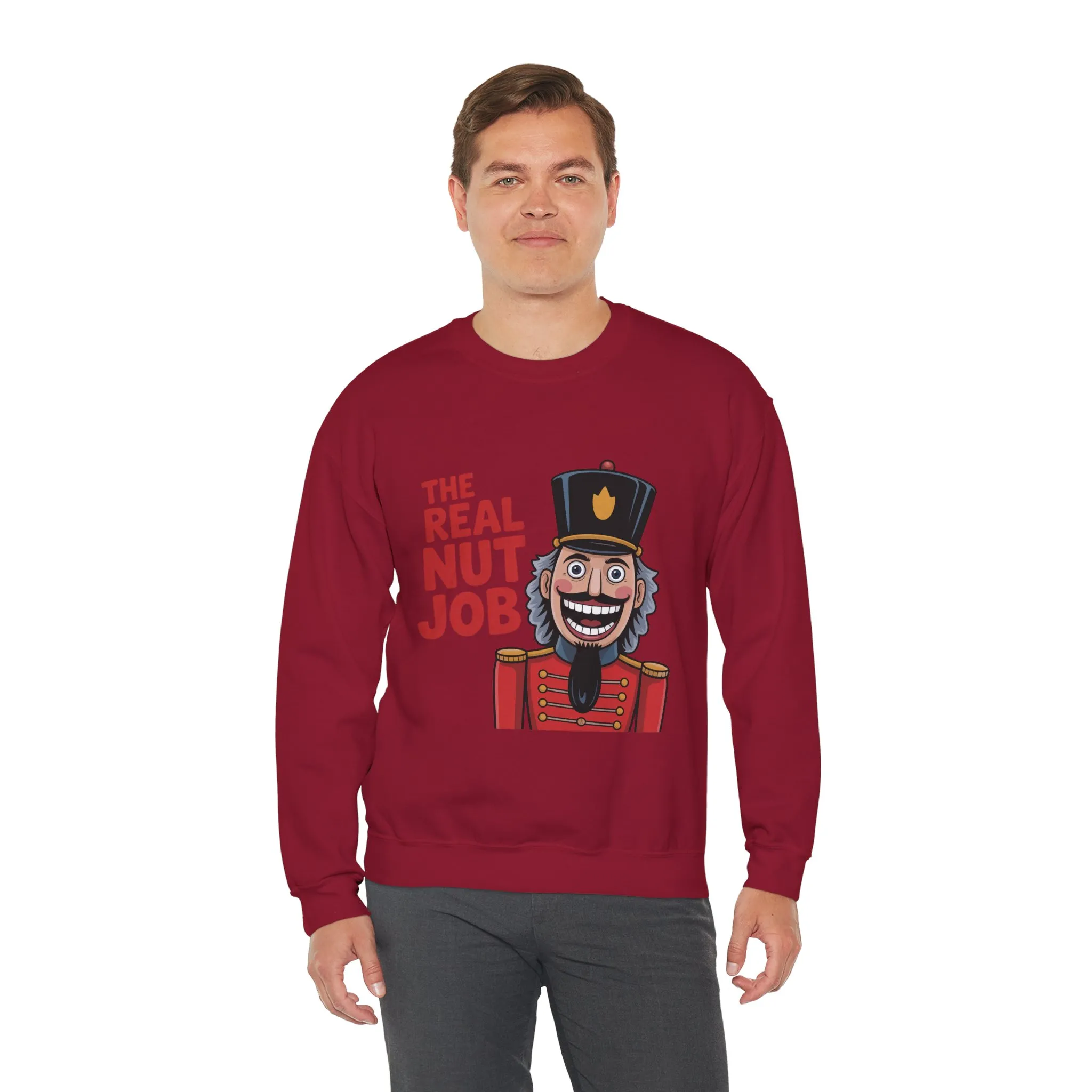 The Real Nut Job Men's Sweatshirt, Funny Nutcracker Christmas Sweater, Holiday Gift for Him - Image 24