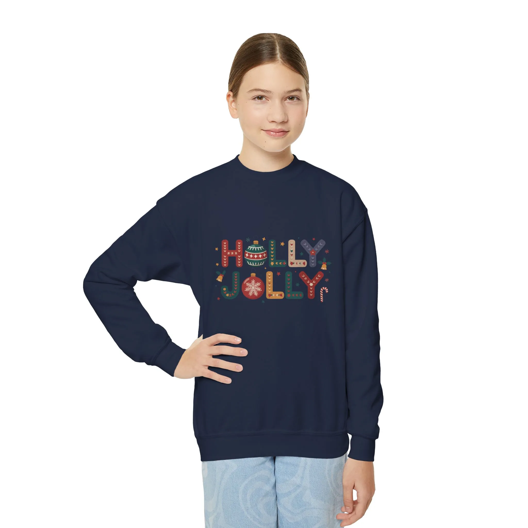 Girls Holly Jolly Christmas Sweatshirt, Cute Ornament Letter Pullover, Mother-Daughter Matching Outfit - Image 12
