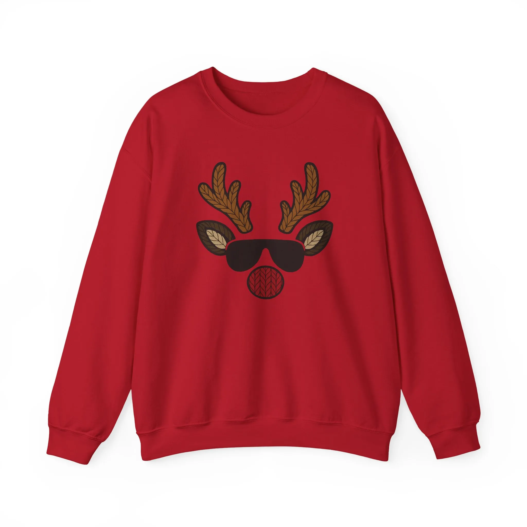 Men's Reindeer Face Christmas Sweatshirt, Classic Knitted Reindeer Design, Father-Son Matching Holiday Outfit - Image 22