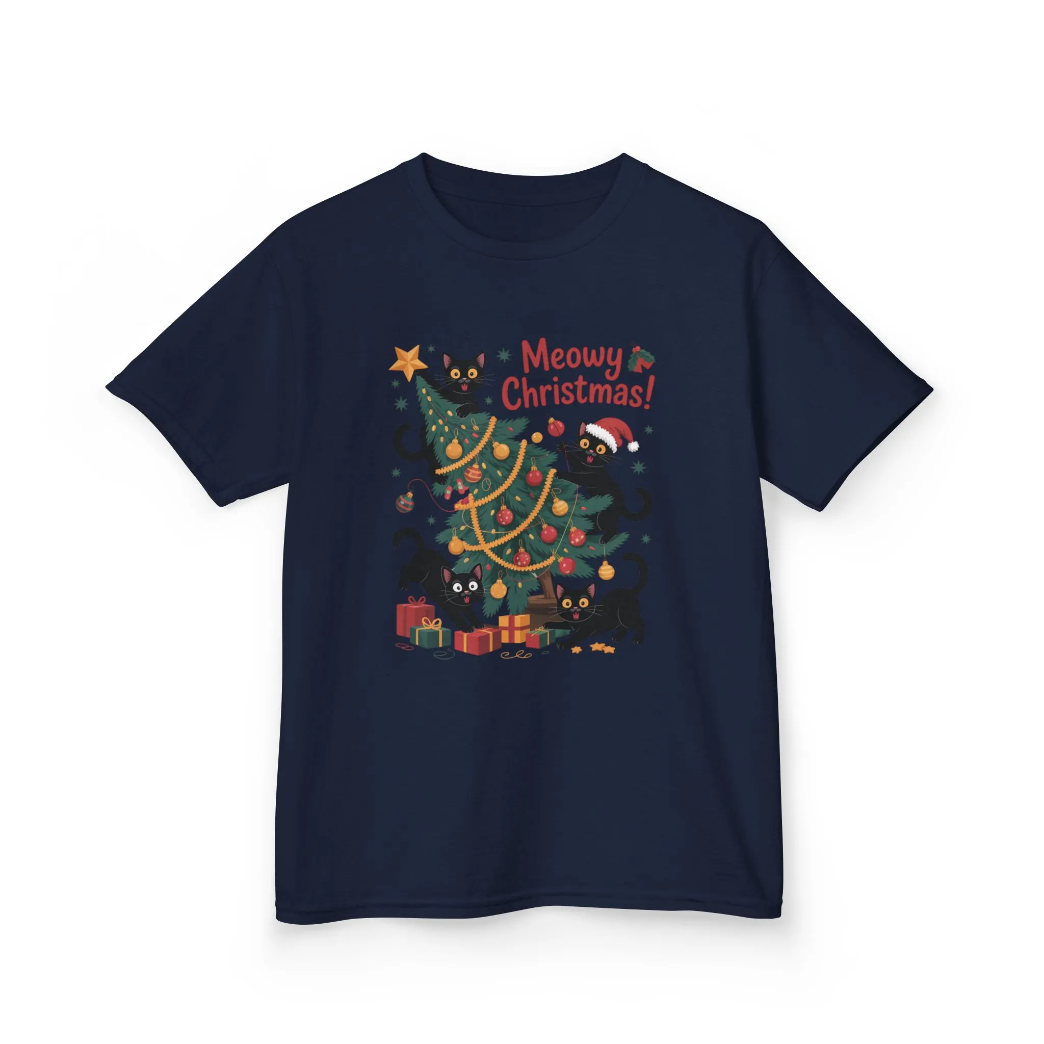 Kids Funny Cat Christmas Tree T-Shirt, Cute Black Cats Holiday Tee, Christmas Cat Chaos Shirt for Girls - Image 16