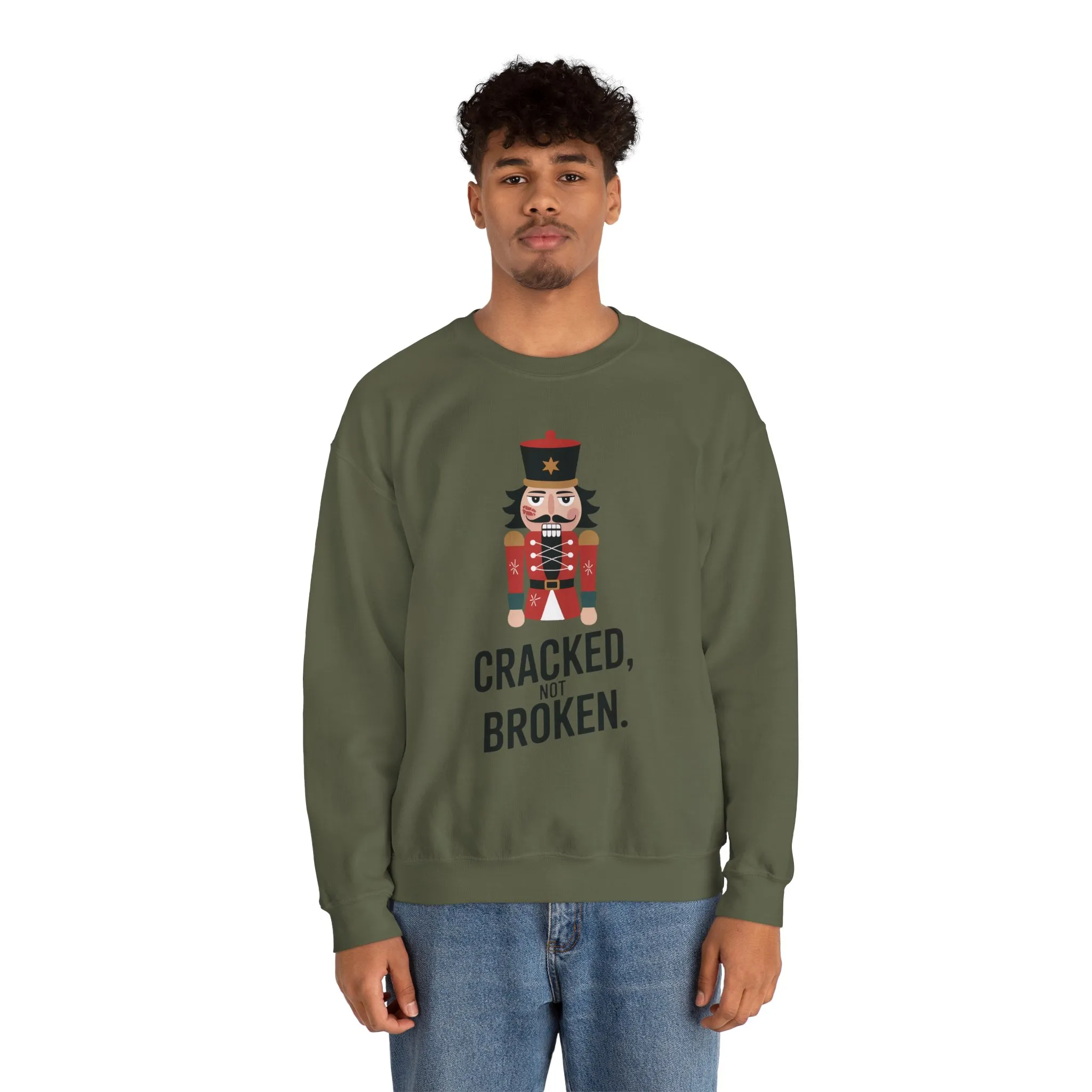 Funny Nutcracker Christmas Shirt for Men, Cracked Not Broken Sweatshirt, Holiday Humor Gift, Festive Winter Outfit - Image 12