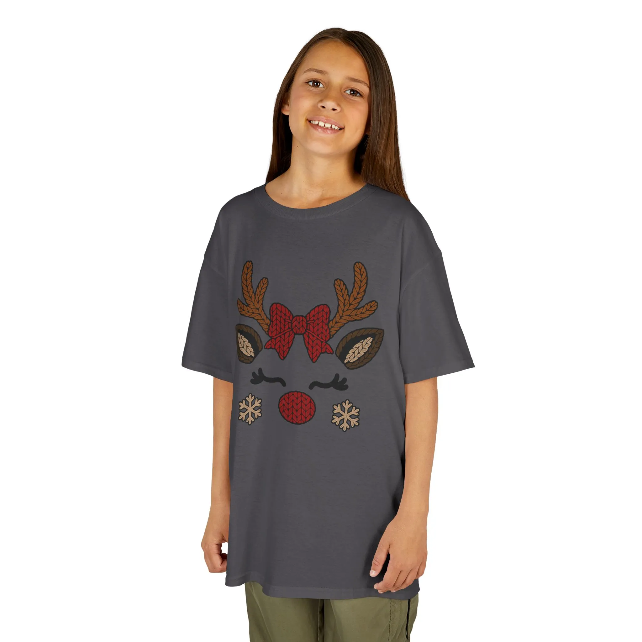 Girls Reindeer Face Christmas T-Shirt, Cute Holiday Tee, Mother-Daughter Matching Outfit - Image 6