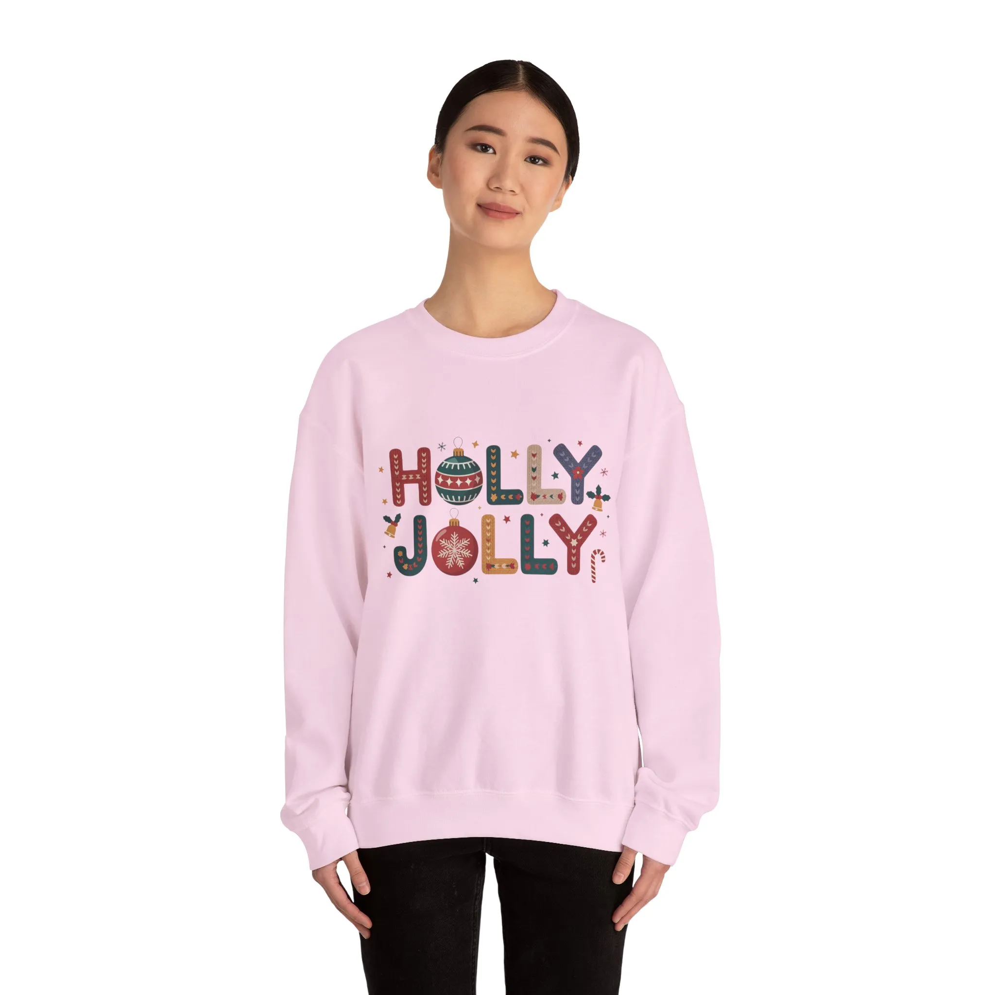 Women's Holly Jolly Christmas Sweatshirt, Ornament Letter Design, Cozy Holiday Pullover, Mother-Daughter Matching Outfit - Image 23