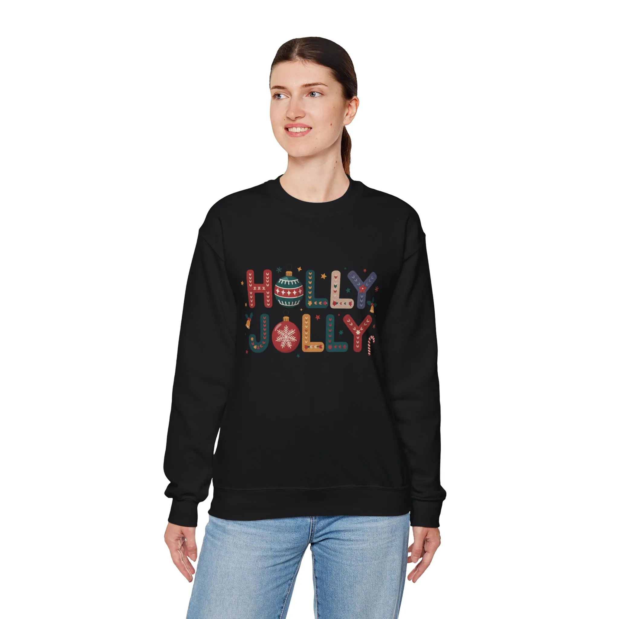 Women's Holly Jolly Christmas Sweatshirt, Ornament Letter Design, Cozy Holiday Pullover, Mother-Daughter Matching Outfit - Image 6