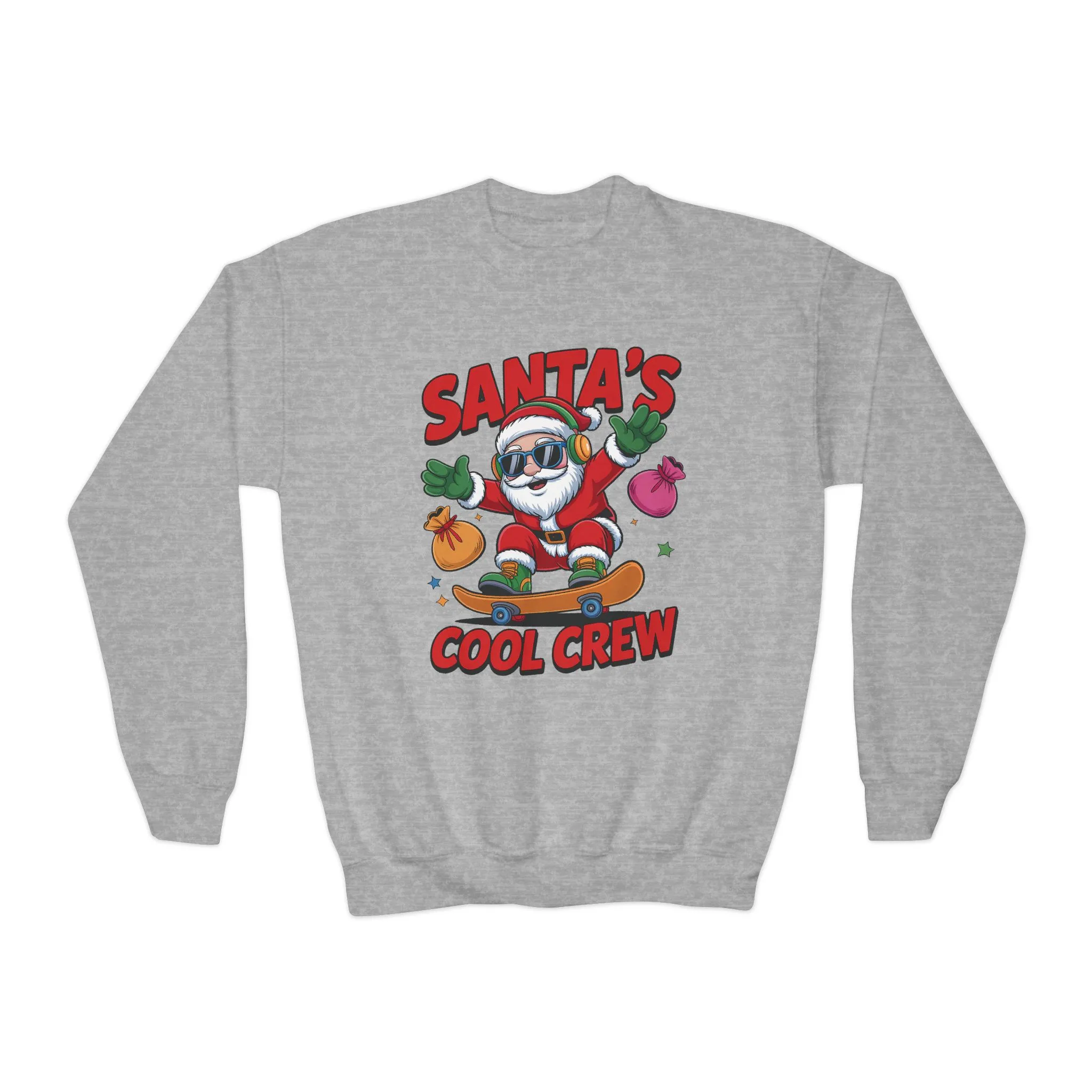 Santa's Cool Crew Youth Sweatshirt, Funny Santa Skateboard Christmas Pullover for Boys, Youth Crewneck Sweatshirt