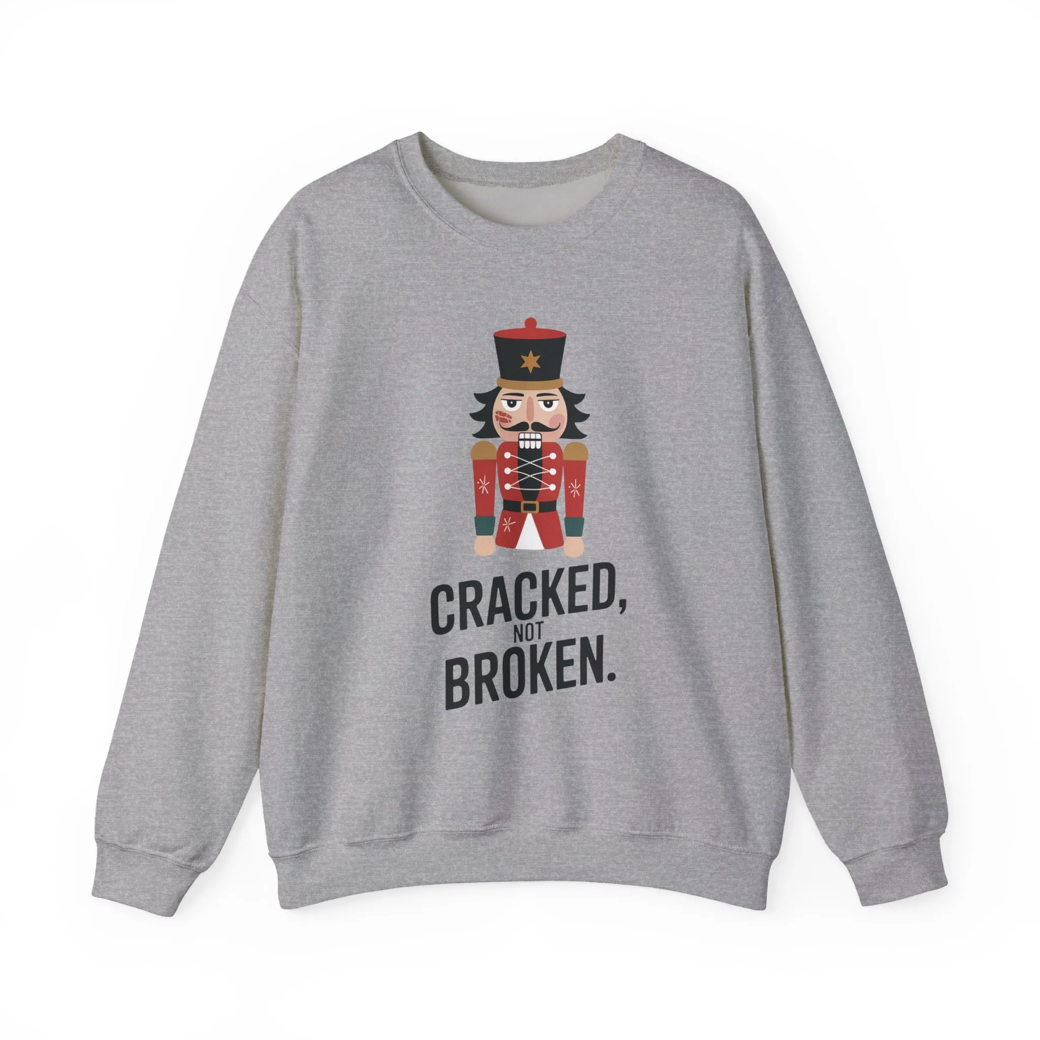Funny Nutcracker Christmas Shirt for Men, Cracked Not Broken Sweatshirt, Holiday Humor Gift, Festive Winter Outfit - Image 7